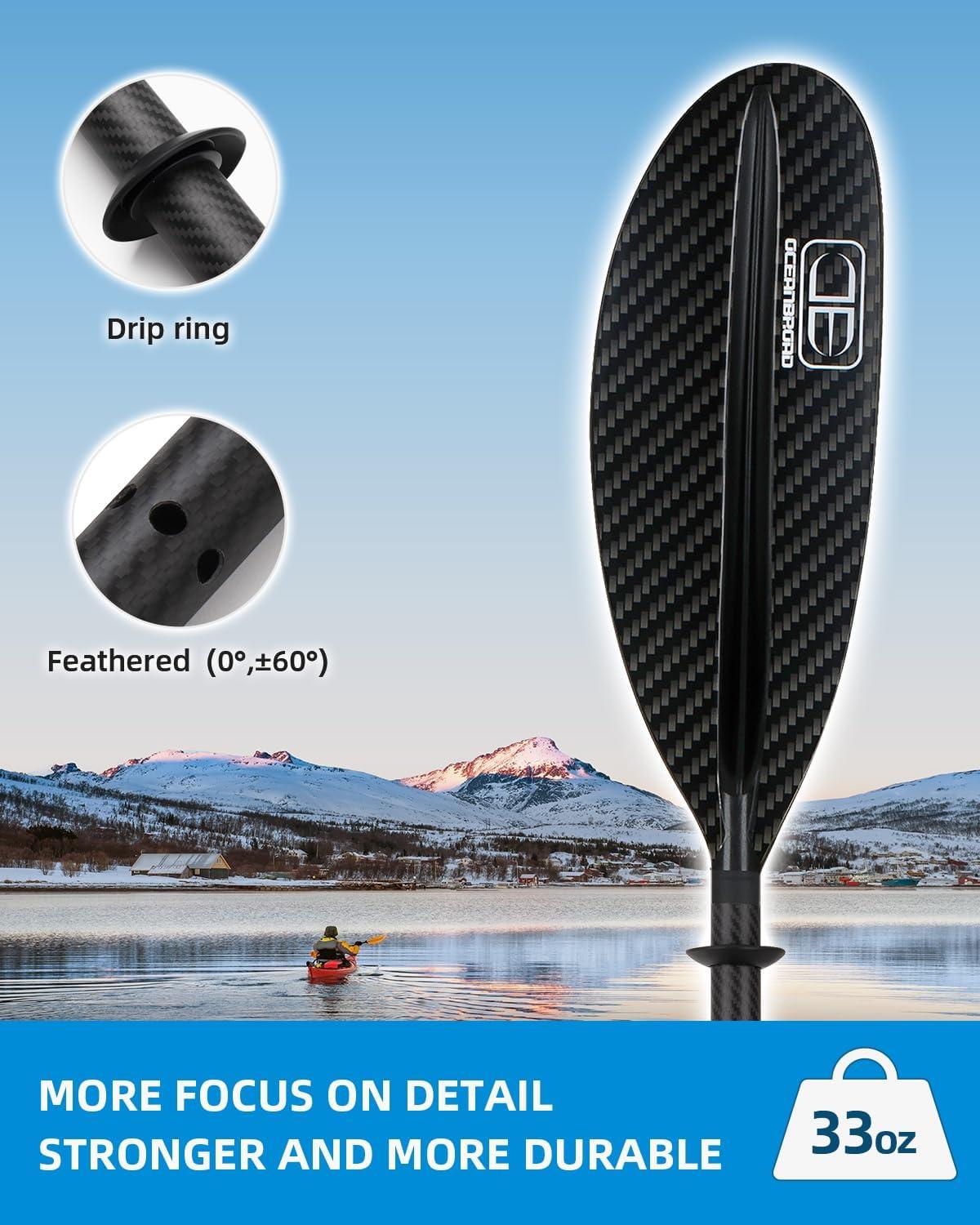 imageOCEANBROAD Carbon Fiber Kayak Paddle 905in230cm 86in218cm for Adults Kayaking Boating Canoeing Oar with Paddle Leash3K Carbon Print