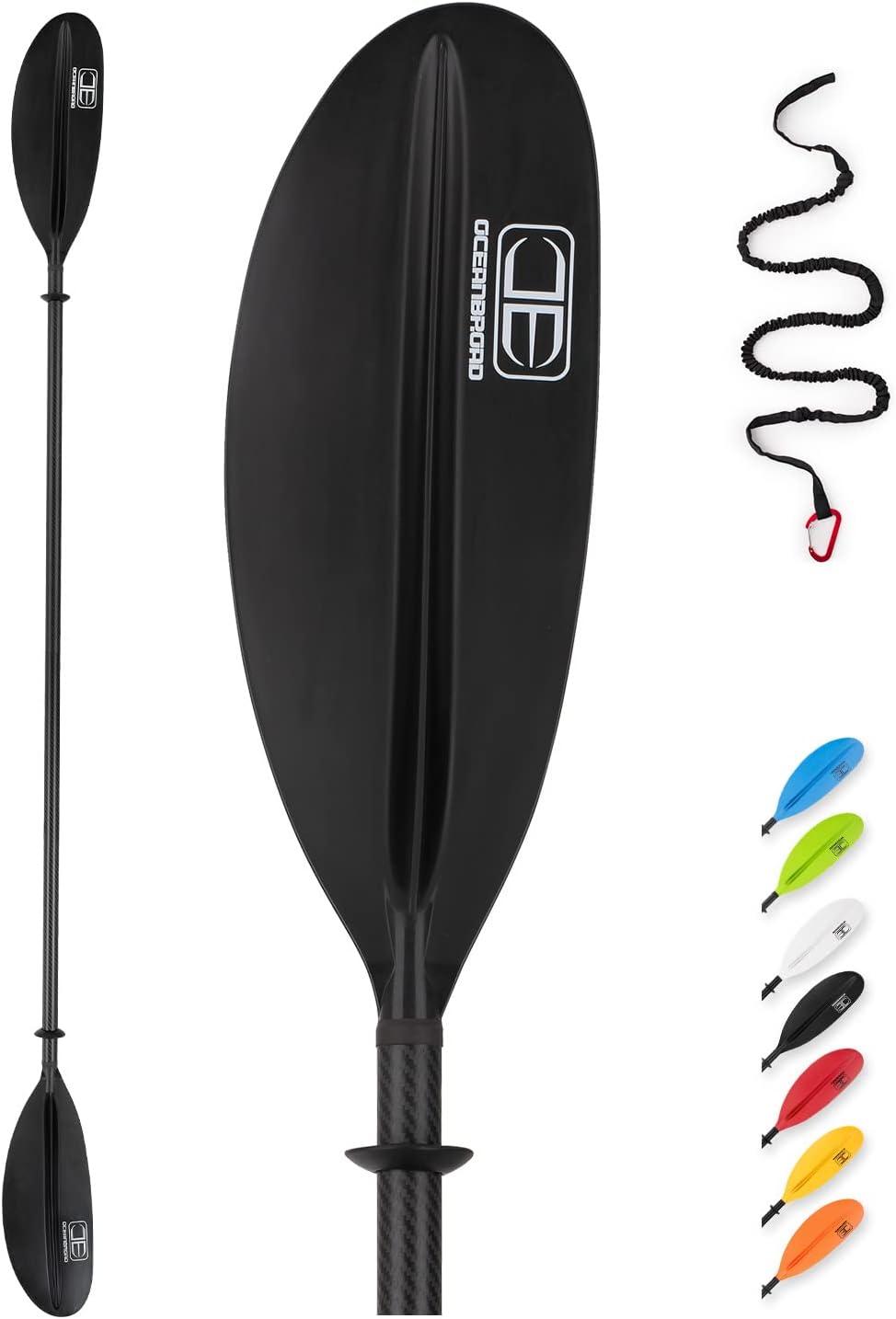 imageOCEANBROAD Carbon Fiber Kayak Paddle 905in230cm 86in218cm for Adults Kayaking Boating Canoeing Oar with Paddle LeashBlack