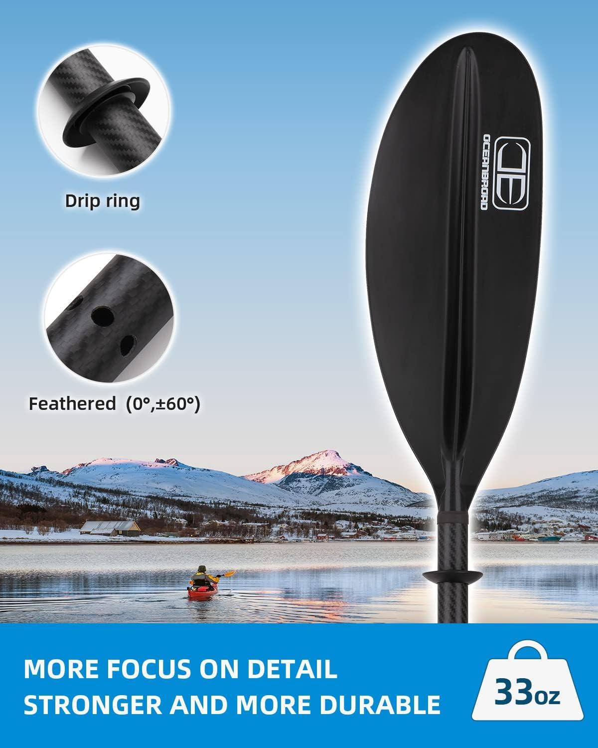 imageOCEANBROAD Carbon Fiber Kayak Paddle 905in230cm 86in218cm for Adults Kayaking Boating Canoeing Oar with Paddle LeashBlack