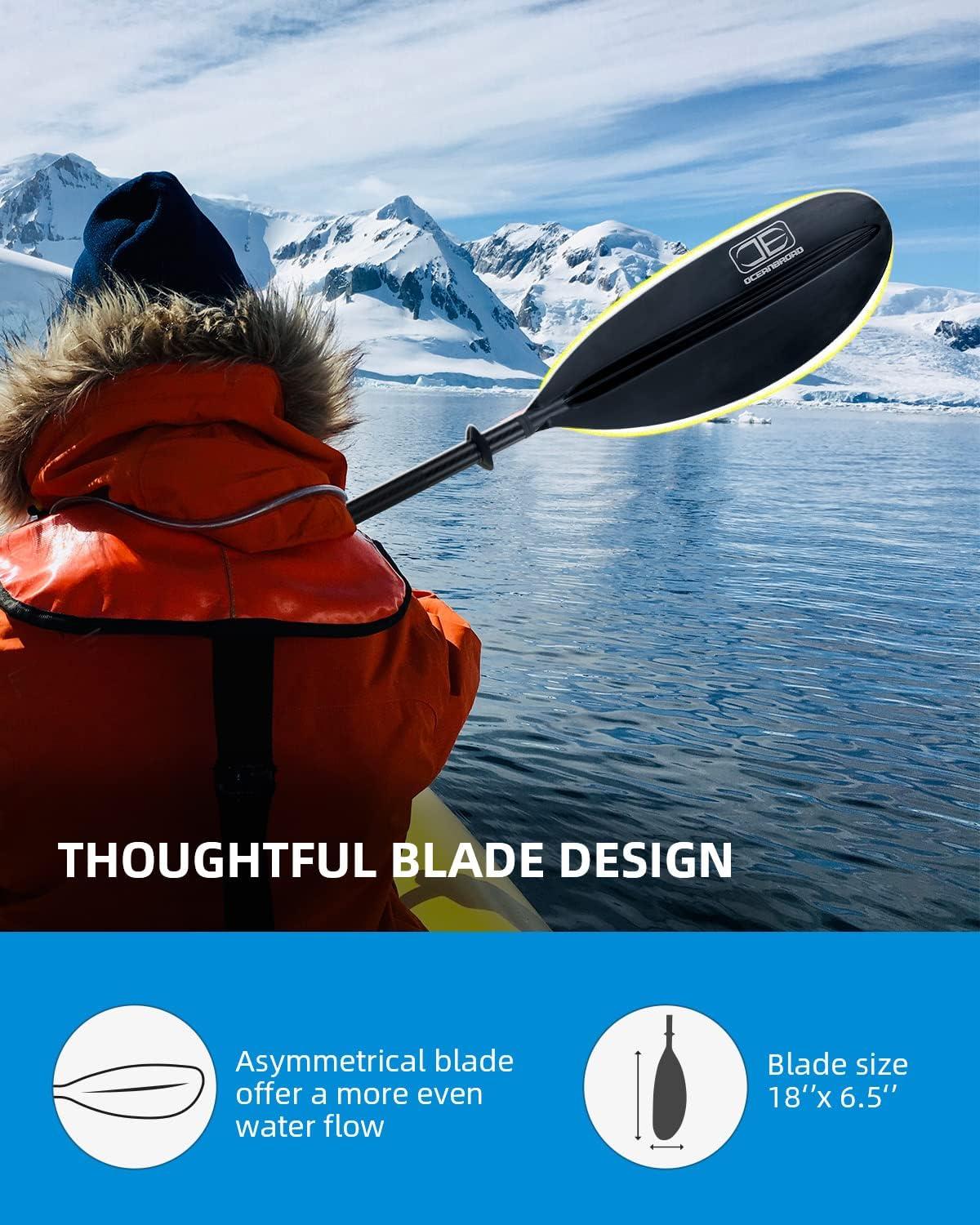 imageOCEANBROAD Carbon Fiber Kayak Paddle 905in230cm 86in218cm for Adults Kayaking Boating Canoeing Oar with Paddle LeashBlack