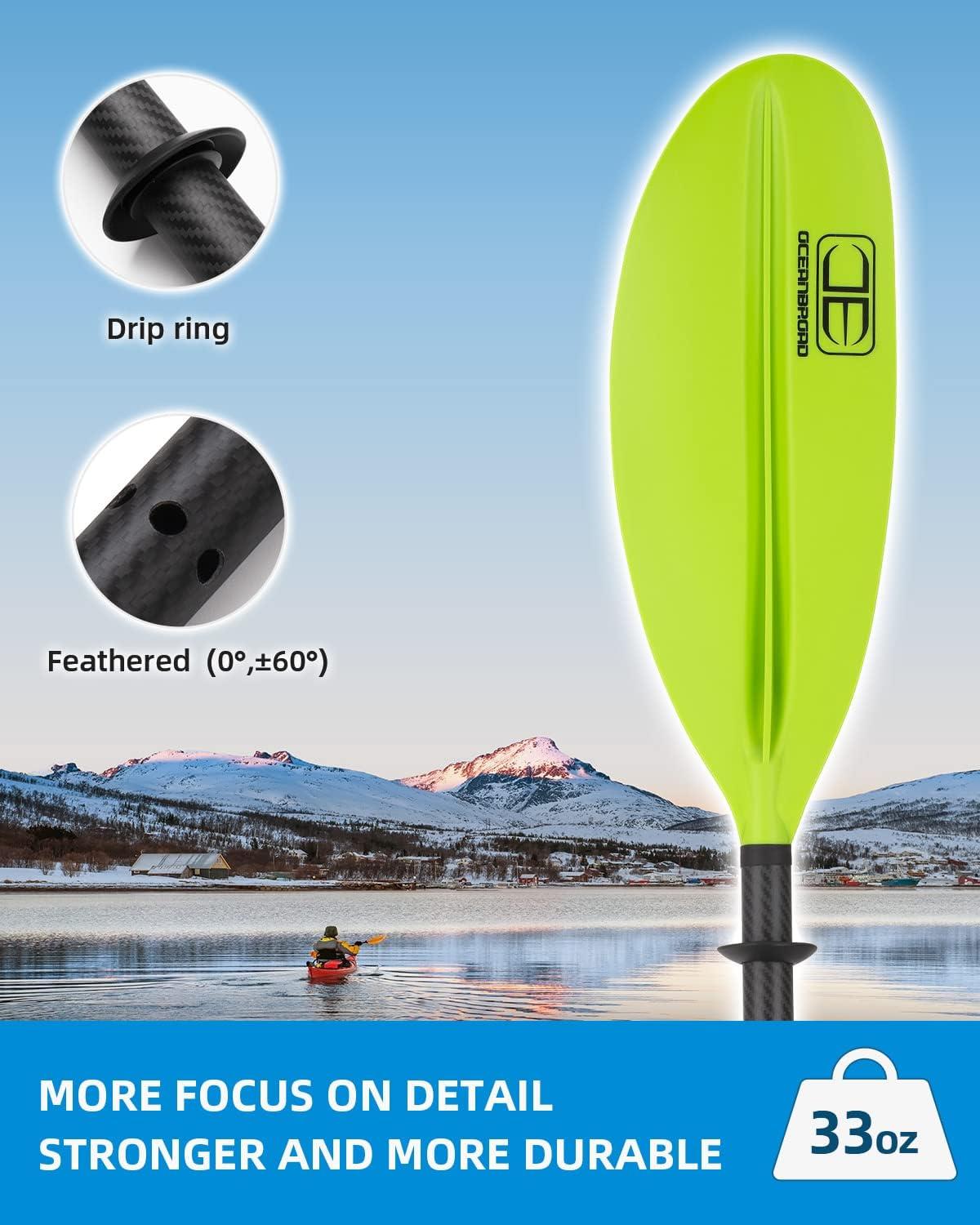 imageOCEANBROAD Carbon Fiber Kayak Paddle 905in230cm 86in218cm for Adults Kayaking Boating Canoeing Oar with Paddle LeashGreen