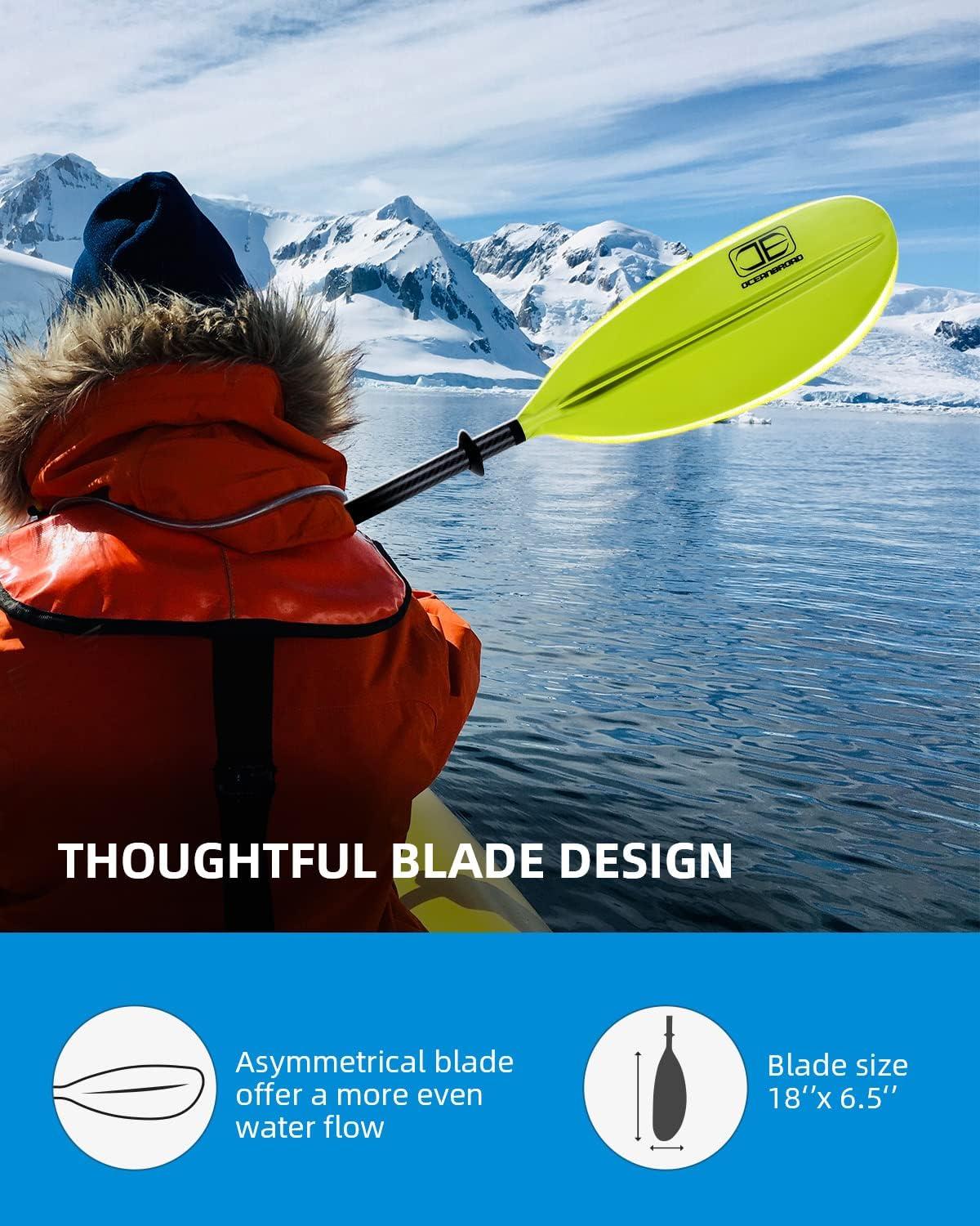 imageOCEANBROAD Carbon Fiber Kayak Paddle 905in230cm 86in218cm for Adults Kayaking Boating Canoeing Oar with Paddle LeashGreen