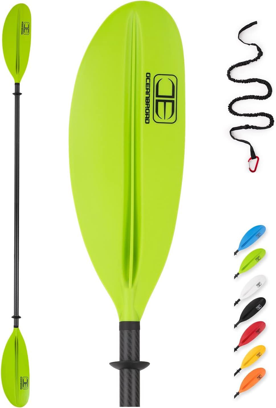 imageOCEANBROAD Carbon Fiber Kayak Paddle 905in230cm 86in218cm for Adults Kayaking Boating Canoeing Oar with Paddle LeashGreen