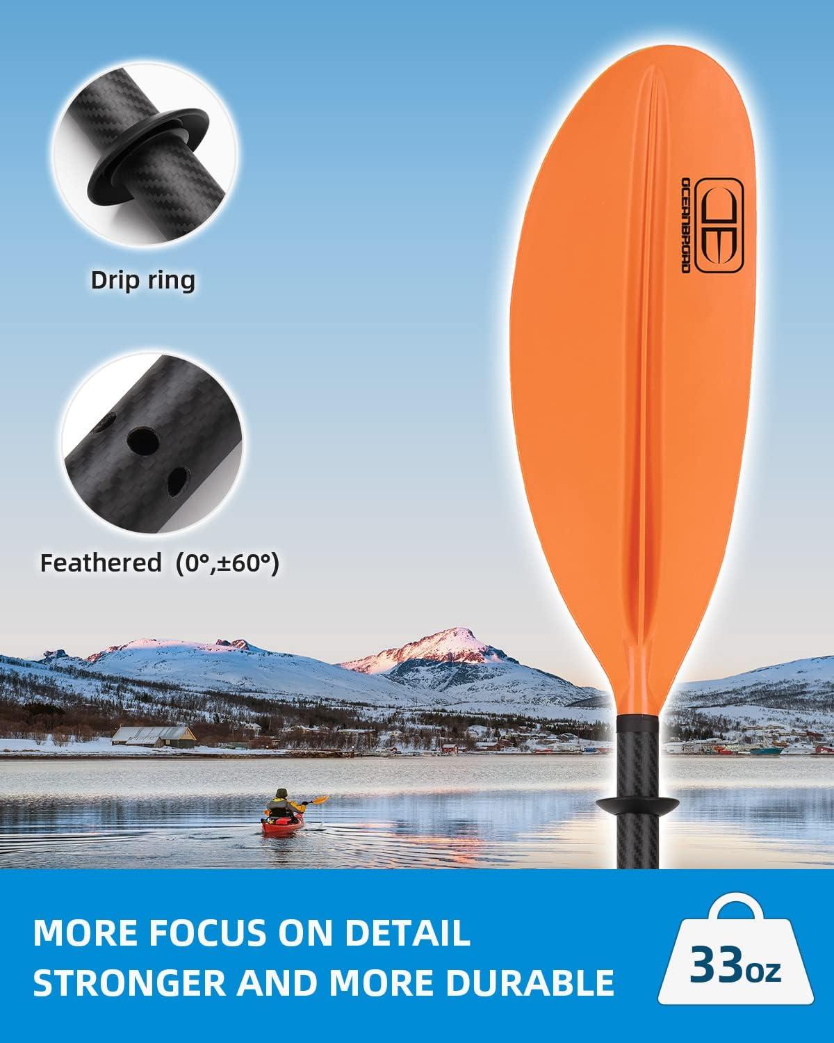 imageOCEANBROAD Carbon Fiber Kayak Paddle 905in230cm 86in218cm for Adults Kayaking Boating Canoeing Oar with Paddle LeashOrange