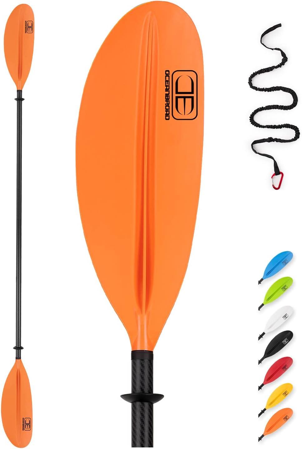 imageOCEANBROAD Carbon Fiber Kayak Paddle 905in230cm 86in218cm for Adults Kayaking Boating Canoeing Oar with Paddle LeashOrange