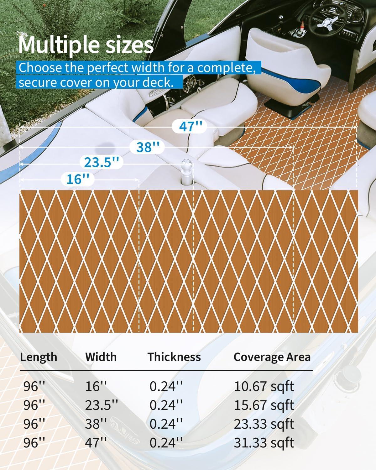 imageOCEANBROAD Diamond Pattern Boat Flooring SelfAdhesive EVA Foam Marine Decking NonSlip Sheet for Boats 96x235 Brown with White Lines