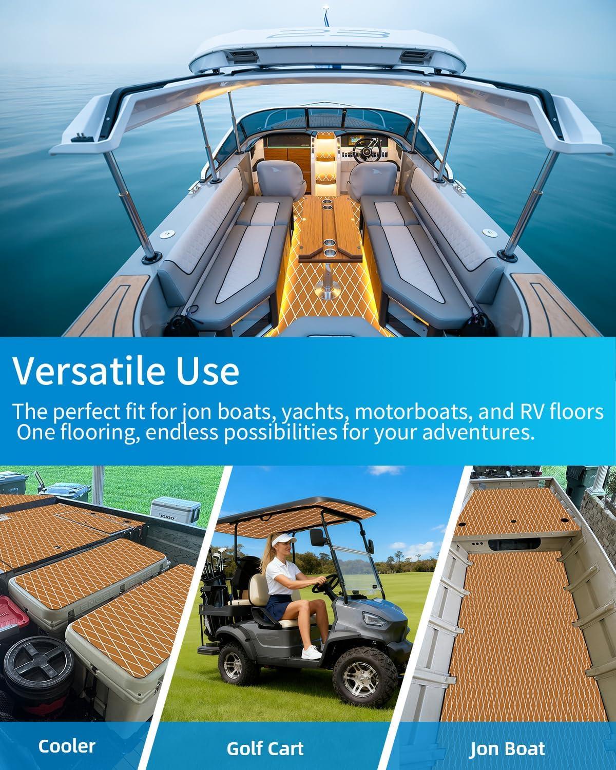 imageOCEANBROAD Diamond Pattern Boat Flooring SelfAdhesive EVA Foam Marine Decking NonSlip Sheet for Boats 96x47 Brown with White Lines