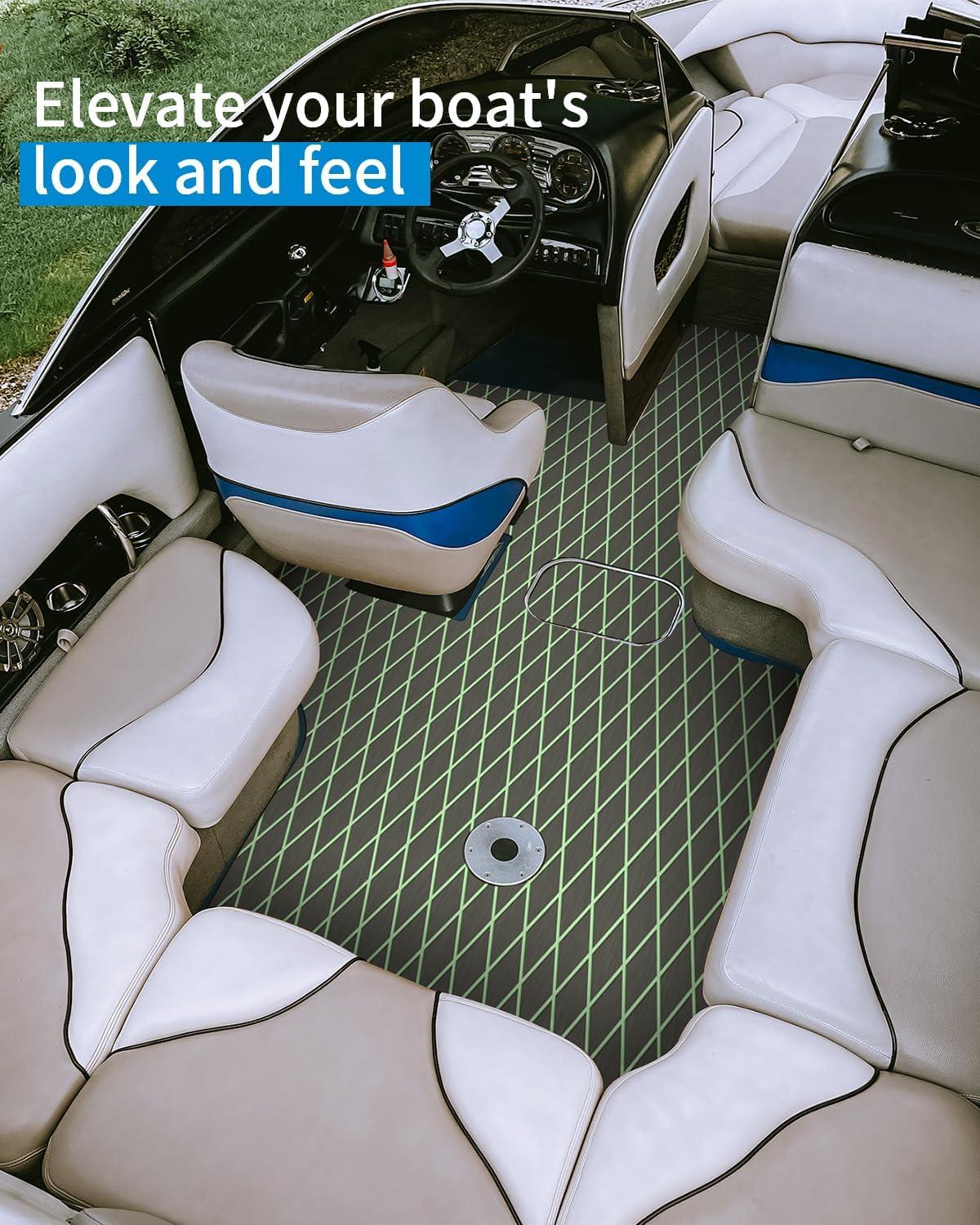 imageOCEANBROAD Diamond Pattern Boat Flooring SelfAdhesive EVA Foam Marine Decking NonSlip Sheet for Boats 96x47 Dark Gray with Mint Green Lines