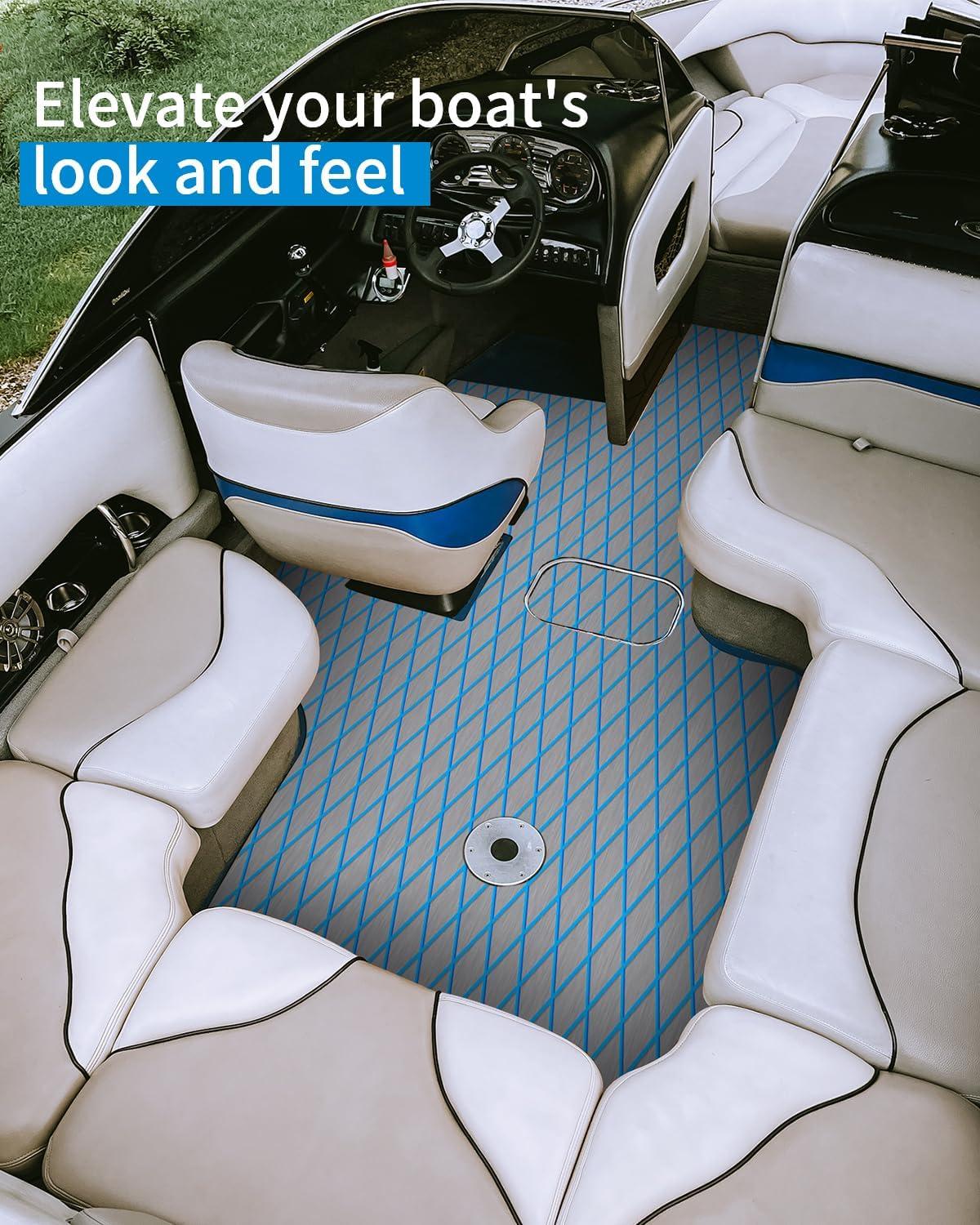 imageOCEANBROAD Diamond Pattern Boat Flooring SelfAdhesive EVA Foam Marine Decking NonSlip Sheet for BoatsGray with Blue Lines