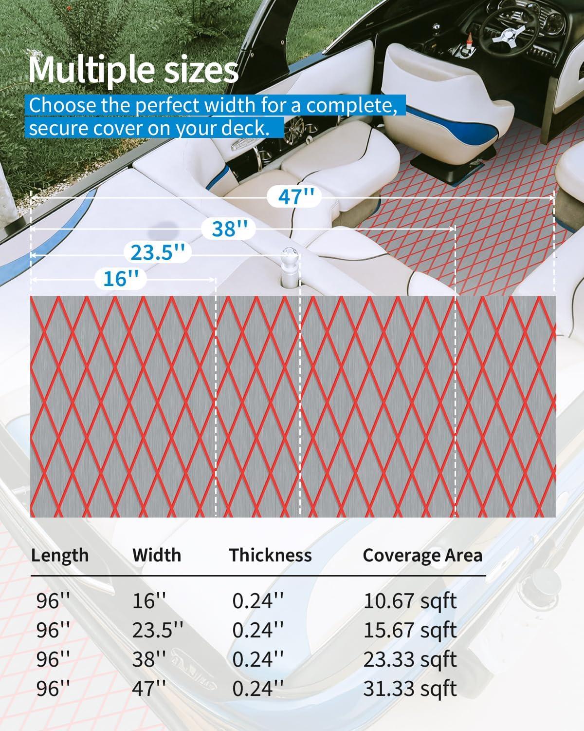 imageOCEANBROAD Diamond Pattern Boat Flooring SelfAdhesive EVA Foam Marine Decking NonSlip Sheet for BoatsGray with Red Lines