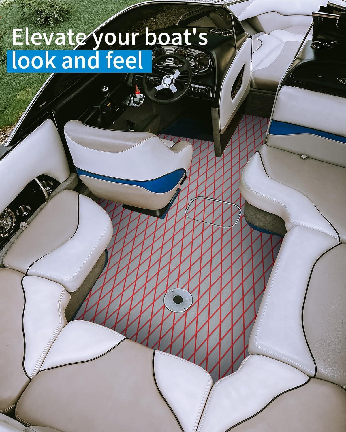 imageOCEANBROAD Diamond Pattern Boat Flooring SelfAdhesive EVA Foam Marine Decking NonSlip Sheet for BoatsGray with Red Lines