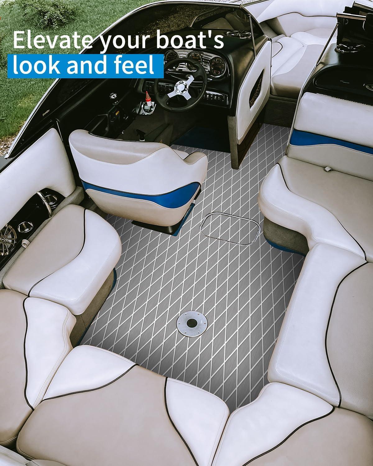 imageOCEANBROAD Diamond Pattern Boat Flooring SelfAdhesive EVA Foam Marine Decking NonSlip Sheet for BoatsGray with White Lines