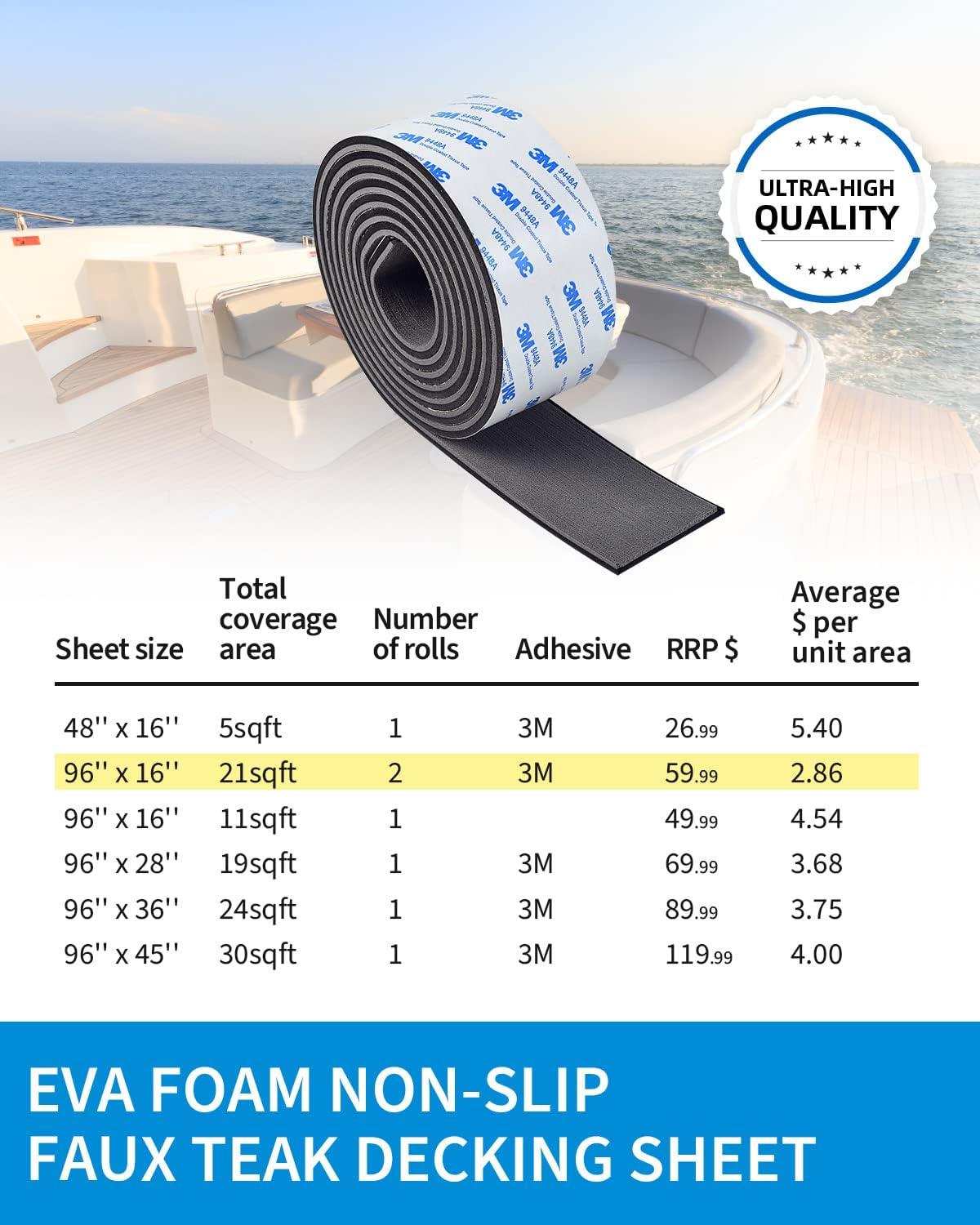 imageOCEANBROAD EVA Foam Boat Flooring 96x24 with 3M Adhesive Backing Marine SelfAdhesive Decking Faux Teak Sheet for Boats Swim Platform Helm Pad RV FloorDark Gray with Black Seam LinesBorders