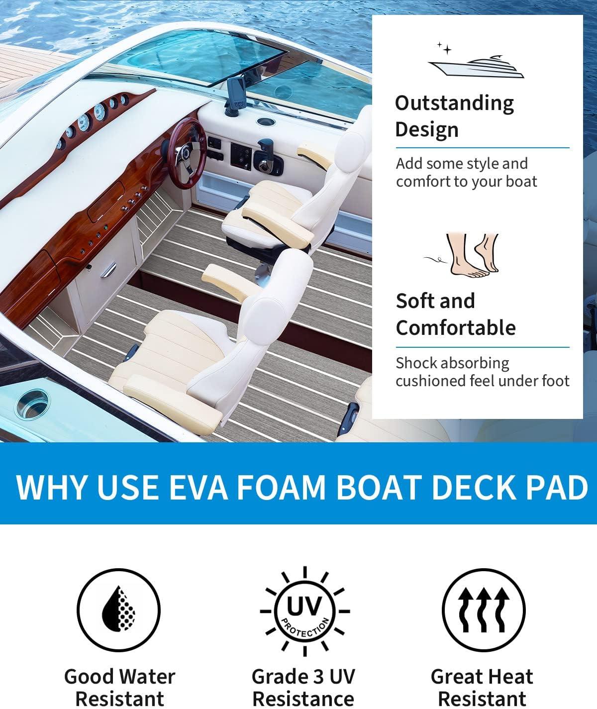 imageOCEANBROAD EVA Foam Boat Flooring 96x24 with 3M Adhesive Backing Marine SelfAdhesive Decking Faux Teak Sheet for Boats Swim Platform Helm Pad RV FloorGray with White Seam LinesBorders
