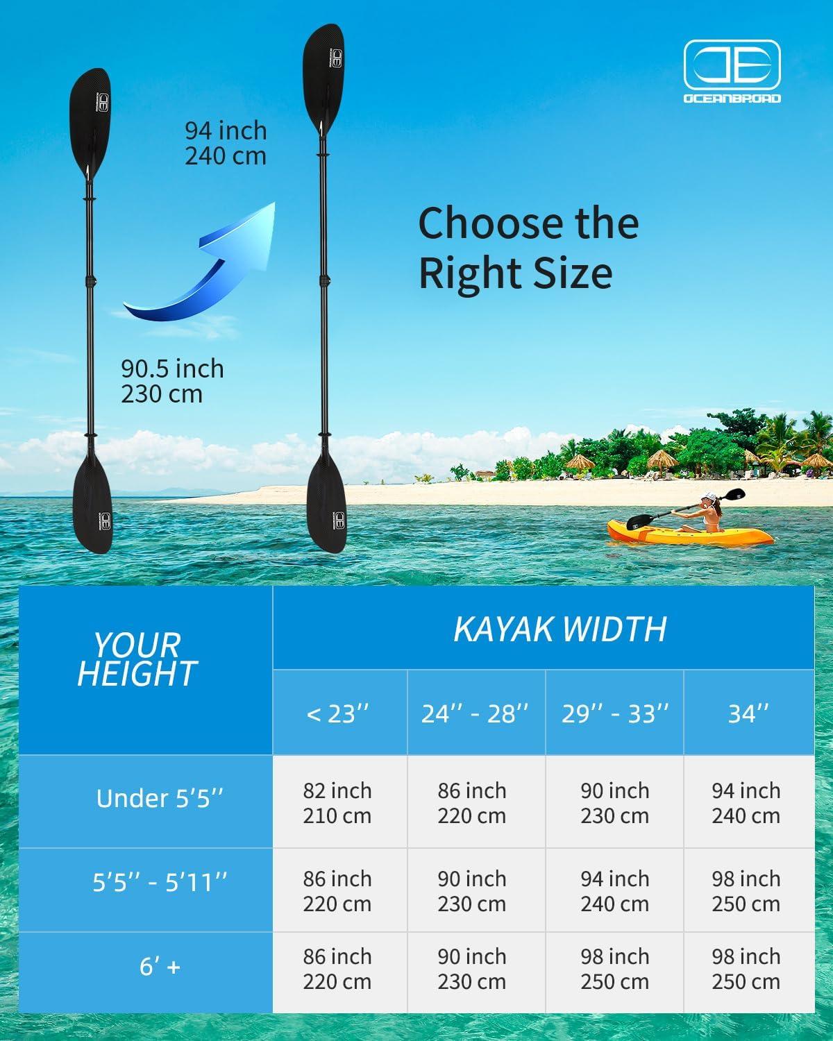 imageOCEANBROAD Full Carbon Fiber Adjustable Kayak Paddle 2Piece with Paddle Bag and Paddle Leash905in94in230cm240cm
