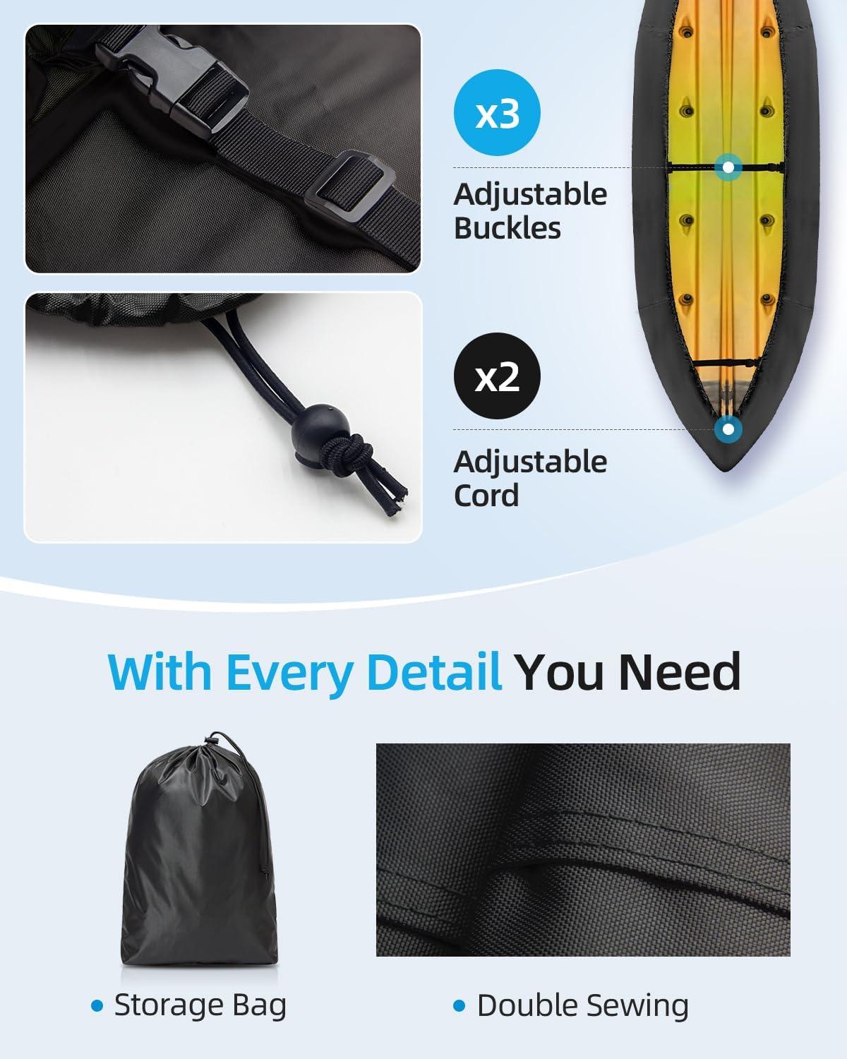 imageOCEANBROAD Kayak Cover Extra Wide WaterResistant UVResistant Kayak Canoe Fishing Boat Dust Covers for Outdoor Storage Suitable for 13815ft Length Up to 55in Width 420D Black420D Black