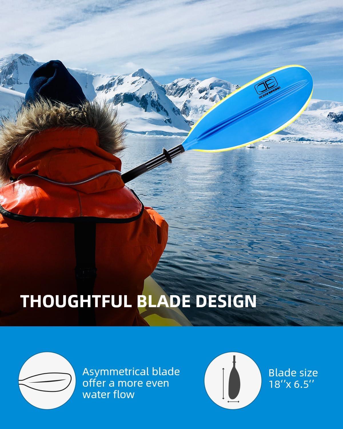 imageOCEANBROAD Kayak Paddle 86in218cm 905in230cm 95in241cm Alloy Shaft Kayaking Boating Canoeing Oar with Paddle LeashBlue