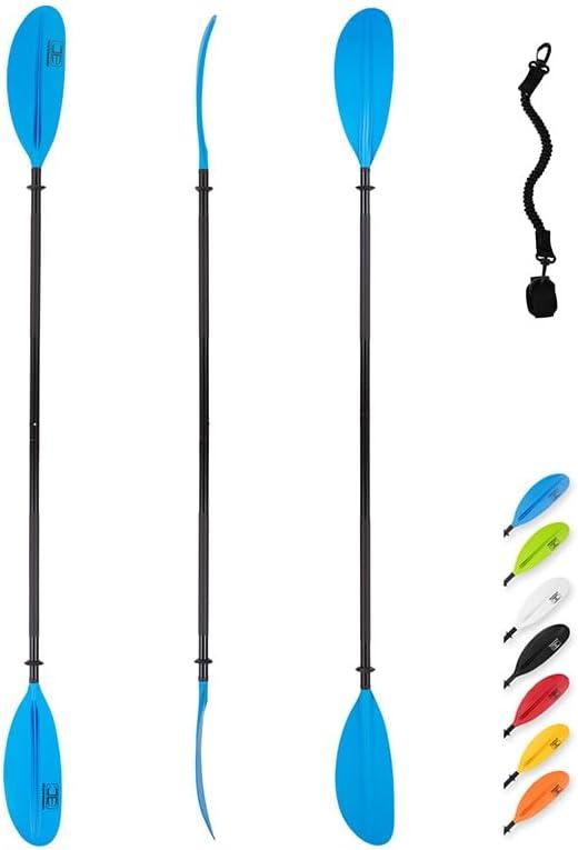 imageOCEANBROAD Kayak Paddle 86in218cm 905in230cm 95in241cm Alloy Shaft Kayaking Boating Canoeing Oar with Paddle LeashBlue