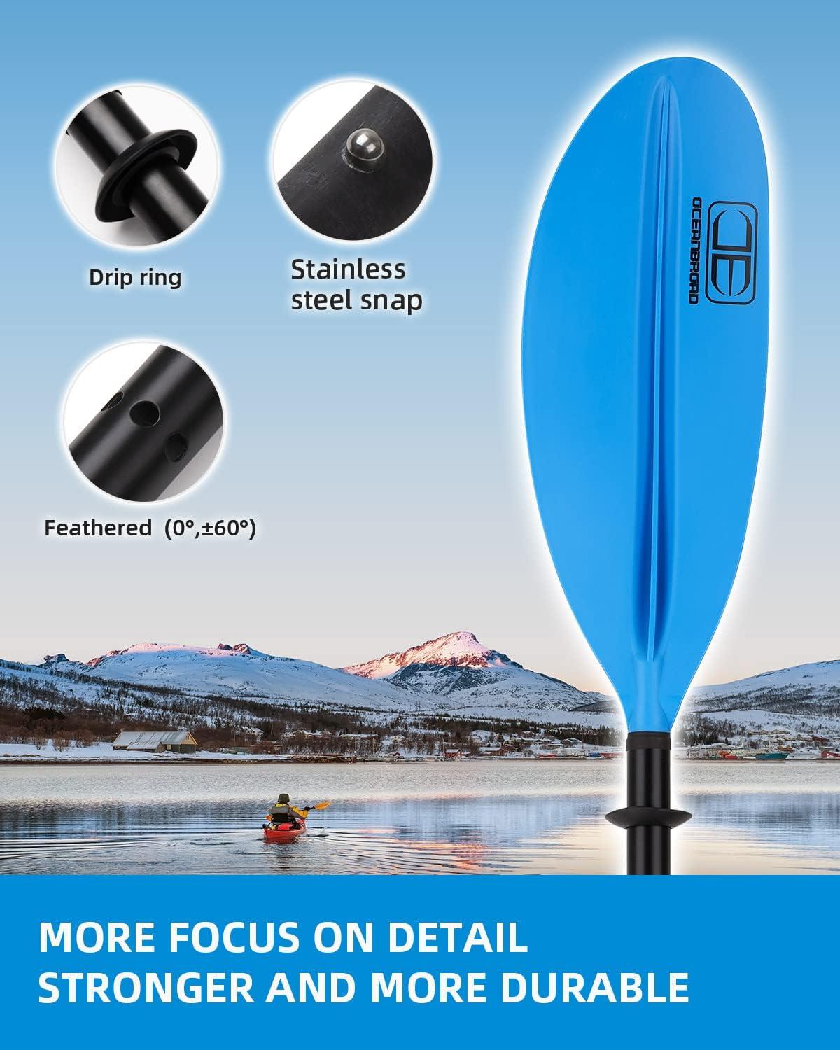 imageOCEANBROAD Kayak Paddle 86in218cm 905in230cm 95in241cm Alloy Shaft Kayaking Boating Canoeing Oar with Paddle LeashBlue