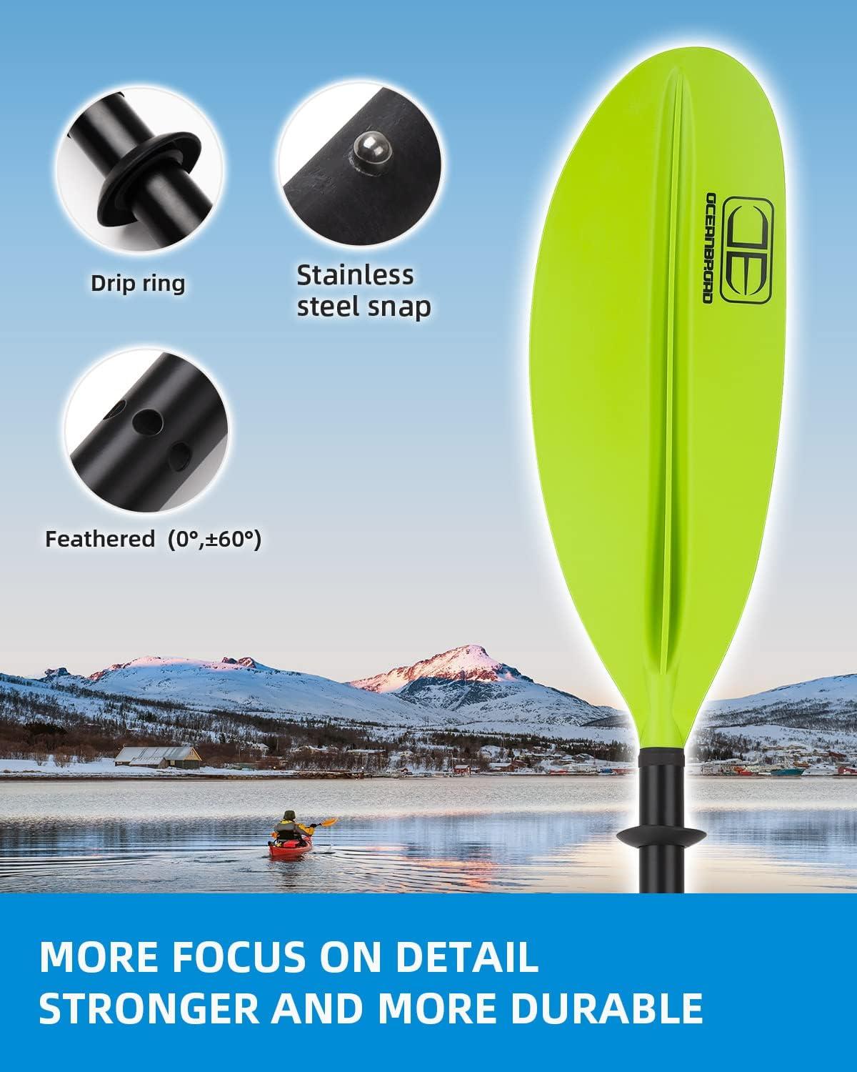 imageOCEANBROAD Kayak Paddle 86in218cm 905in230cm 95in241cm Alloy Shaft Kayaking Boating Canoeing Oar with Paddle LeashGreen