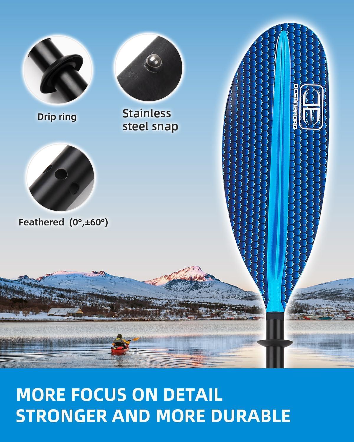 imageOCEANBROAD Kayak Paddle 86in218cm 905in230cm 95in241cm Alloy Shaft Kayaking Boating Canoeing Oar with Paddle LeashHexaGradient Blue