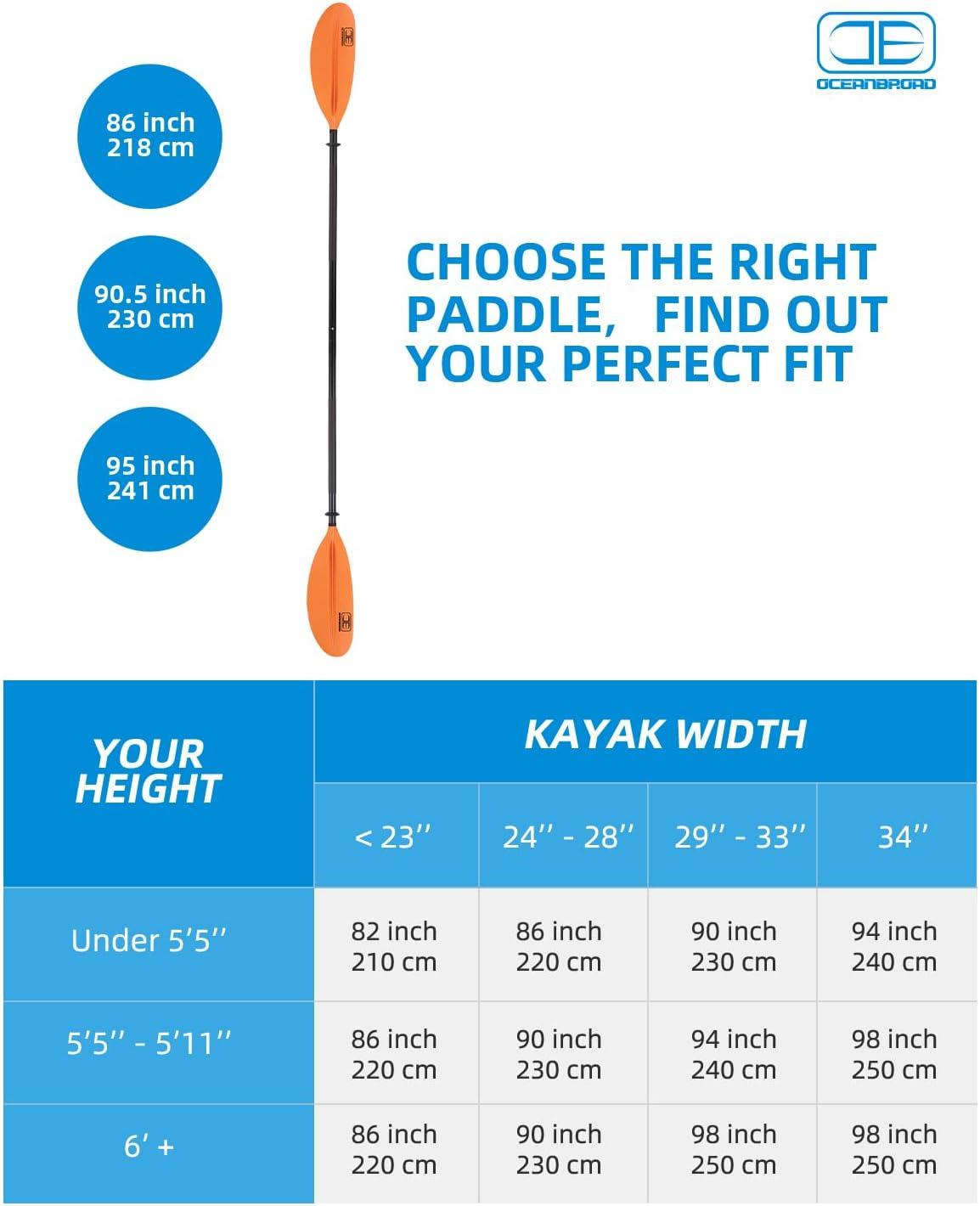 imageOCEANBROAD Kayak Paddle 86in218cm 905in230cm 95in241cm Alloy Shaft Kayaking Boating Canoeing Oar with Paddle LeashOrange