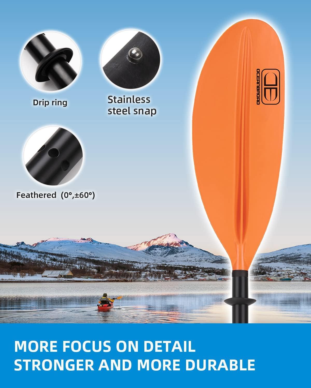 imageOCEANBROAD Kayak Paddle 86in218cm 905in230cm 95in241cm Alloy Shaft Kayaking Boating Canoeing Oar with Paddle LeashOrange