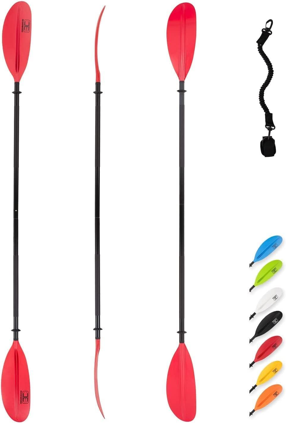imageOCEANBROAD Kayak Paddle 86in218cm 905in230cm 95in241cm Alloy Shaft Kayaking Boating Canoeing Oar with Paddle LeashRed