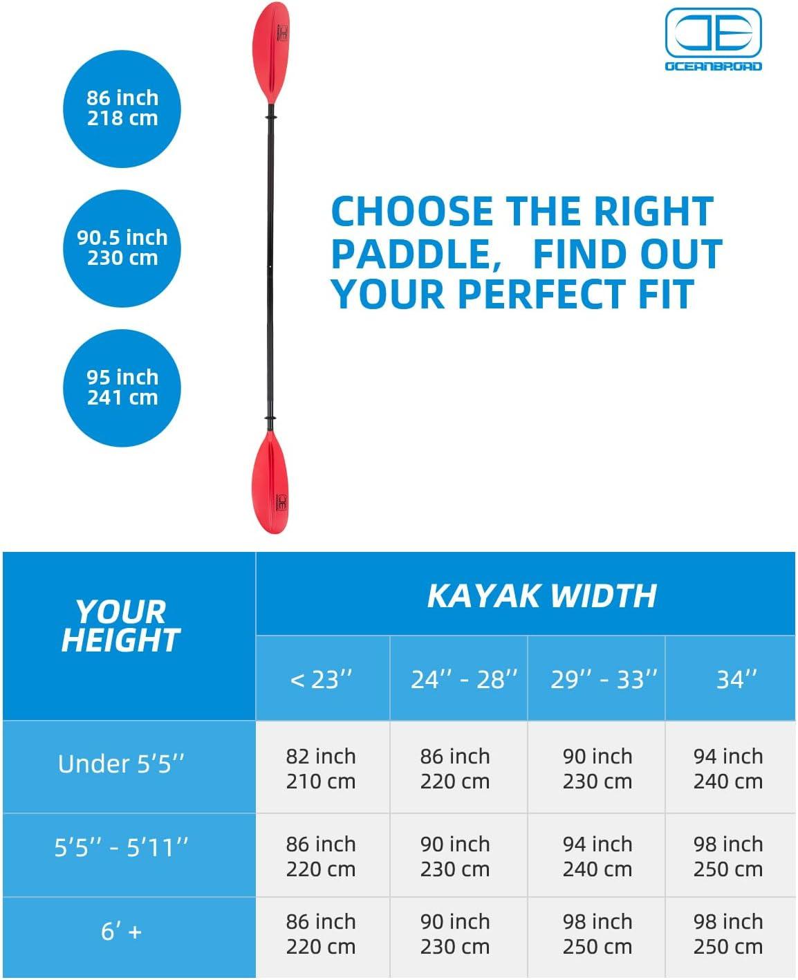 imageOCEANBROAD Kayak Paddle 86in218cm 905in230cm 95in241cm Alloy Shaft Kayaking Boating Canoeing Oar with Paddle LeashRed