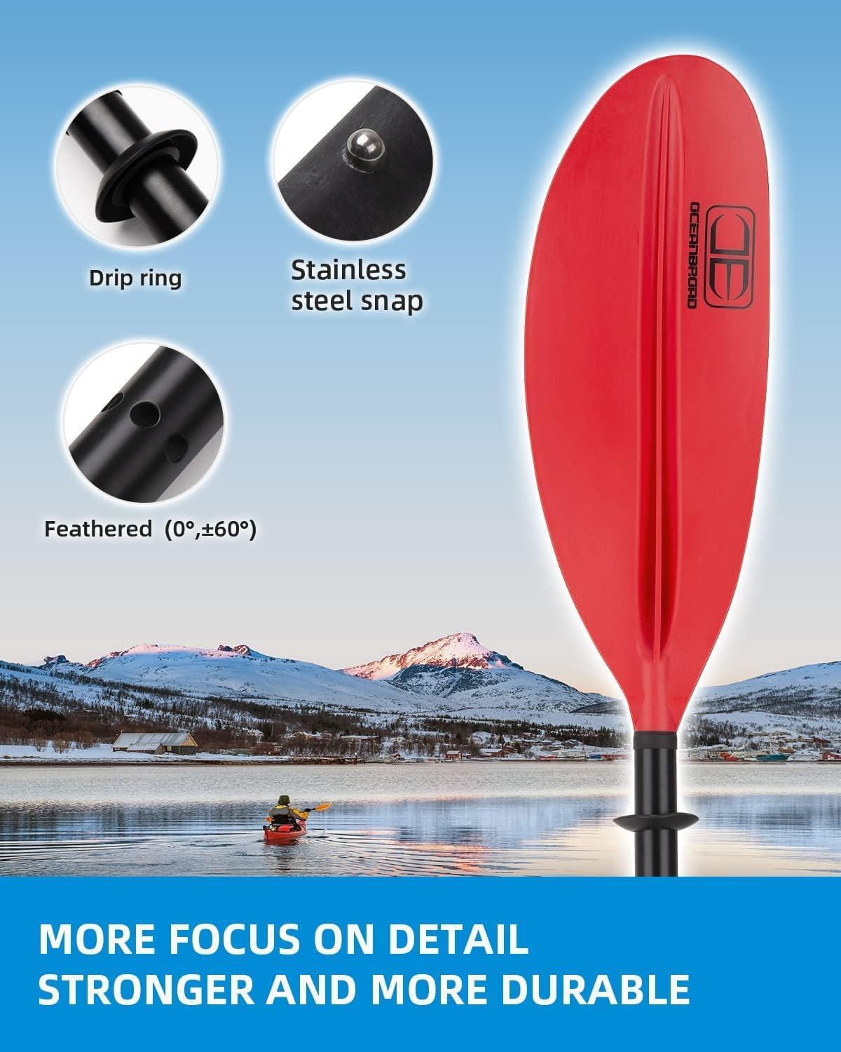imageOCEANBROAD Kayak Paddle 86in218cm 905in230cm 95in241cm Alloy Shaft Kayaking Boating Canoeing Oar with Paddle LeashRed