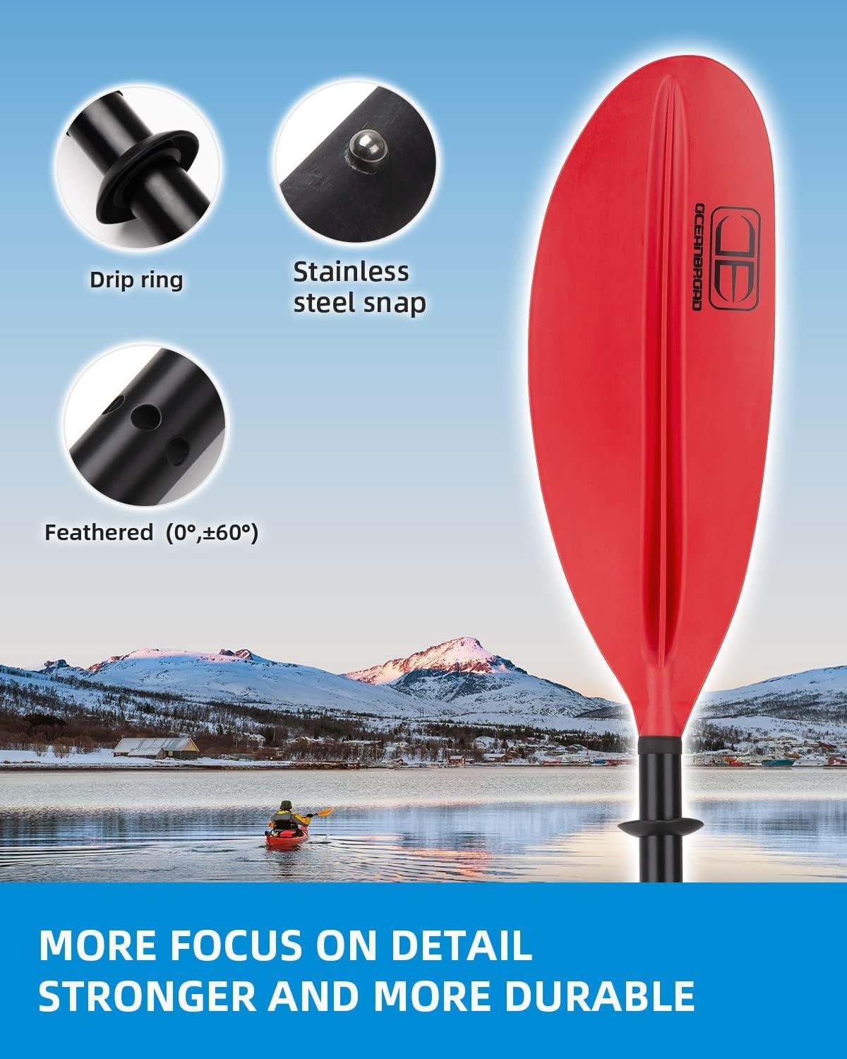 imageOCEANBROAD Kayak Paddle 86in218cm 905in230cm 95in241cm Alloy Shaft Kayaking Boating Canoeing Oar with Paddle LeashRed