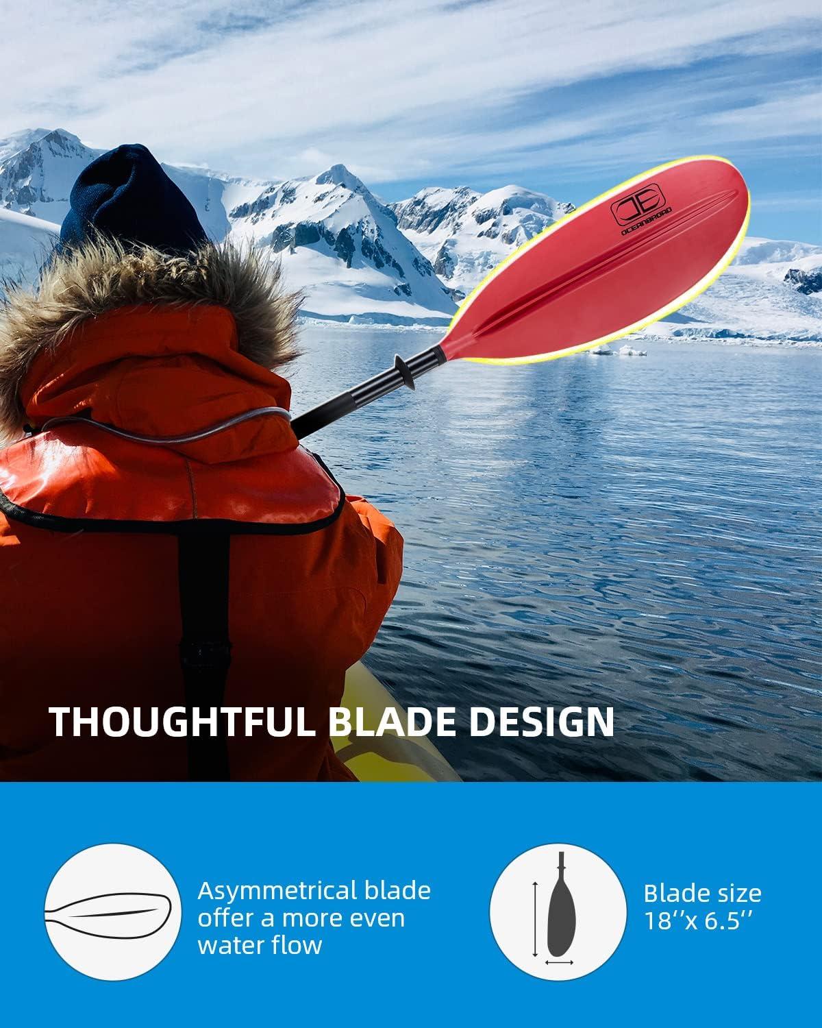 imageOCEANBROAD Kayak Paddle 86in218cm 905in230cm 95in241cm Alloy Shaft Kayaking Boating Canoeing Oar with Paddle LeashRed