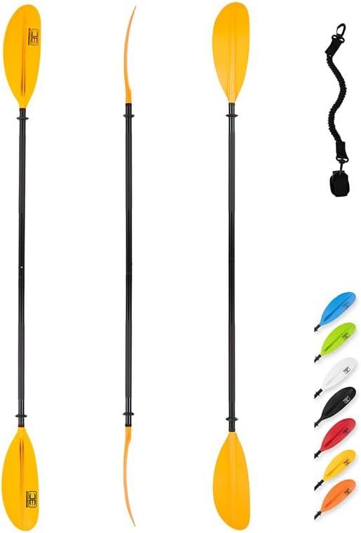 imageOCEANBROAD Kayak Paddle 86in218cm 905in230cm 95in241cm Alloy Shaft Kayaking Boating Canoeing Oar with Paddle LeashYellow