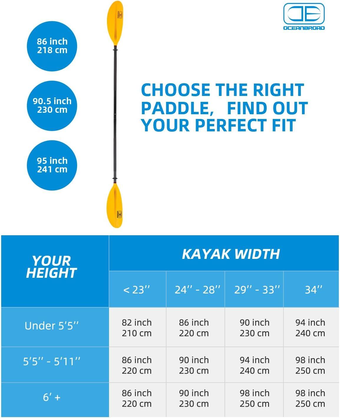 imageOCEANBROAD Kayak Paddle 86in218cm 905in230cm 95in241cm Alloy Shaft Kayaking Boating Canoeing Oar with Paddle LeashYellow
