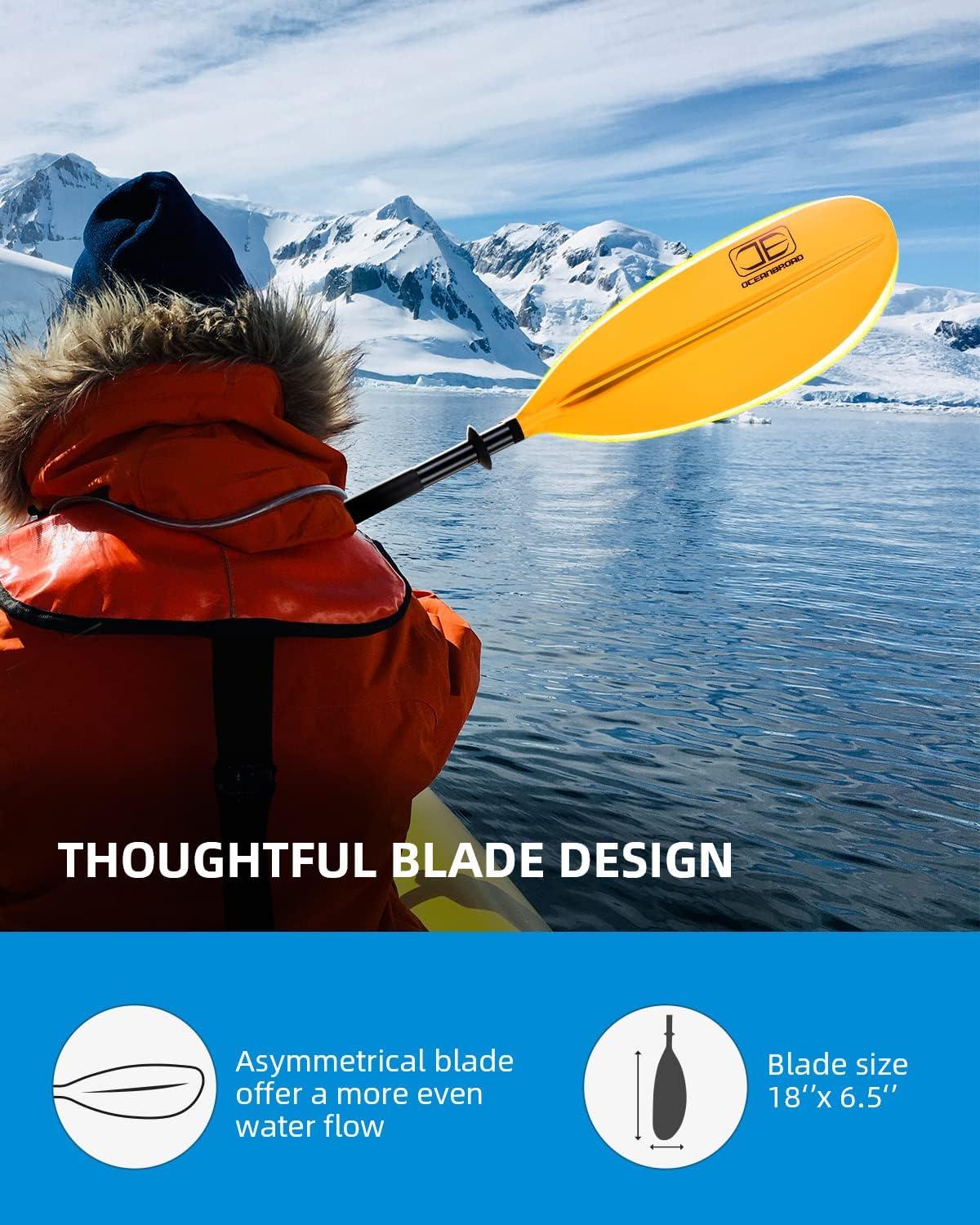 imageOCEANBROAD Kayak Paddle 86in218cm 905in230cm 95in241cm Alloy Shaft Kayaking Boating Canoeing Oar with Paddle LeashYellow