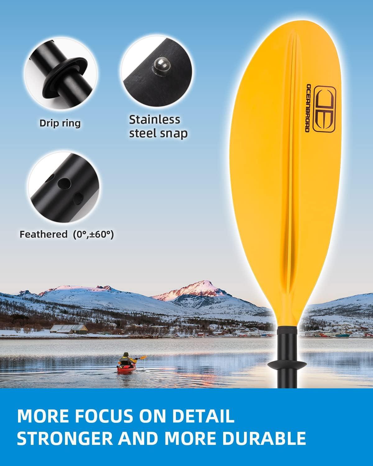 imageOCEANBROAD Kayak Paddle 86in218cm 905in230cm 95in241cm Alloy Shaft Kayaking Boating Canoeing Oar with Paddle LeashYellow
