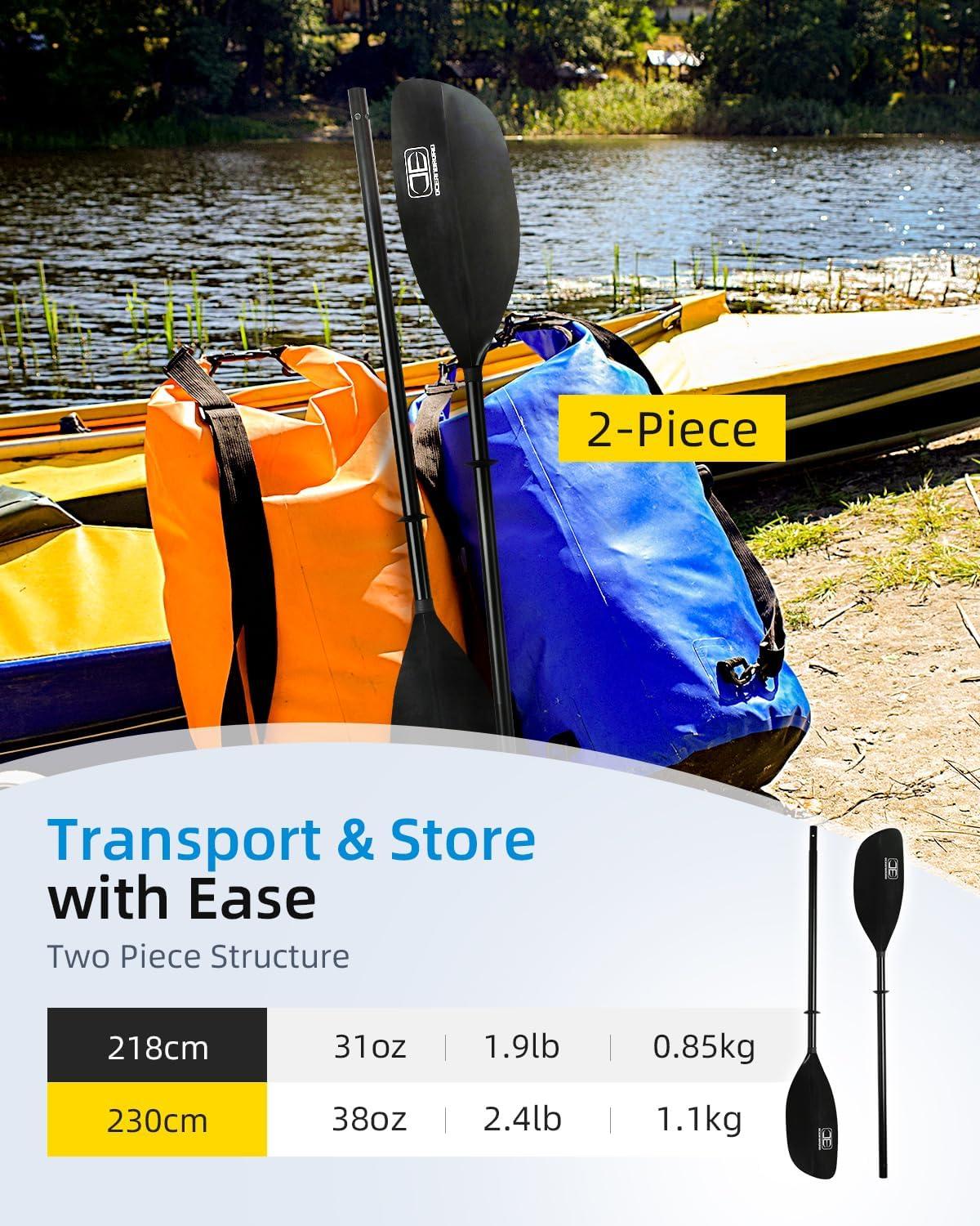 imageOCEANBROAD Kayak Paddle 86in218cm 905in230cm Alloy Shaft 2Piece Floatable Kayak Oar for Kayaking Canoeing BoatingBlack