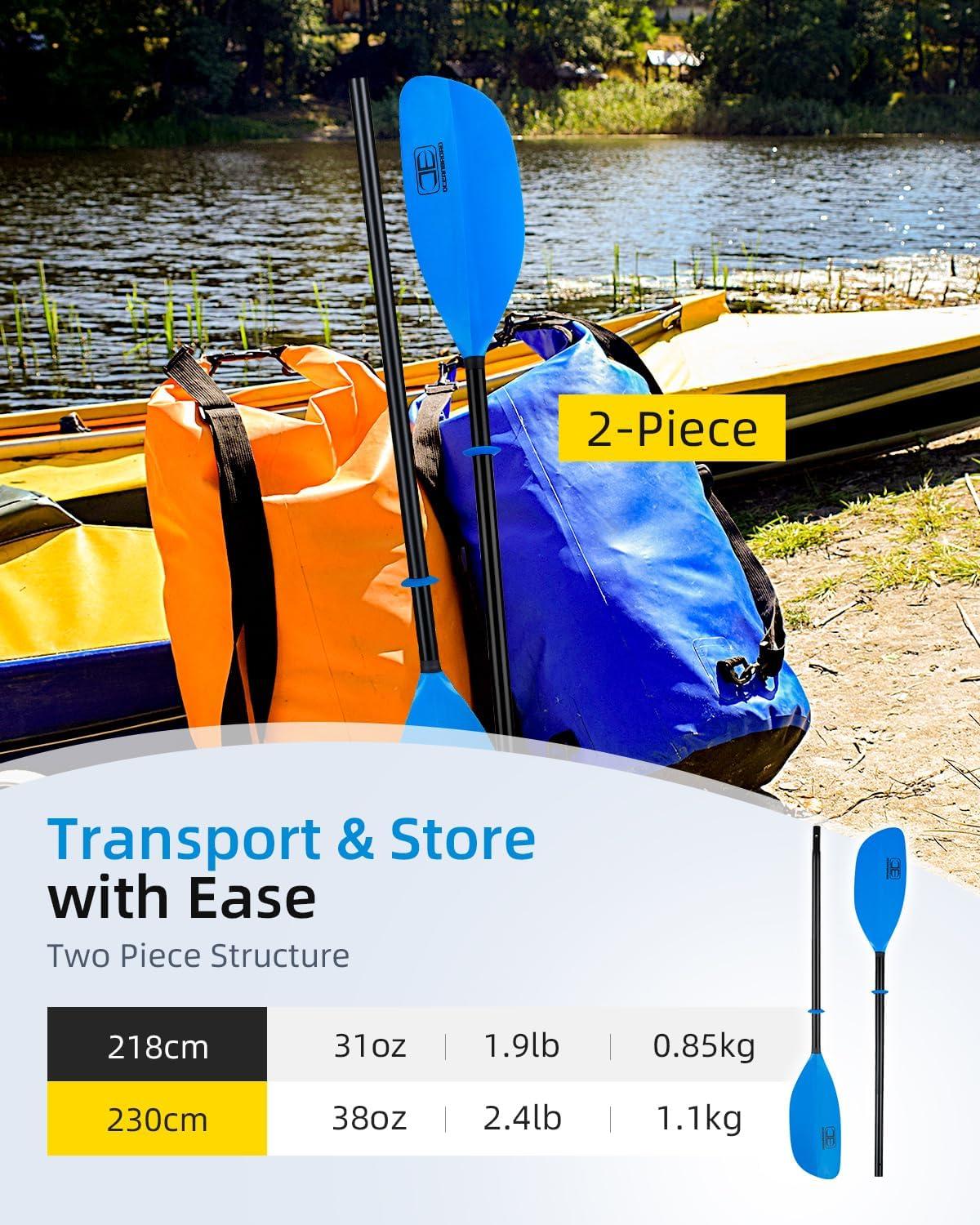 imageOCEANBROAD Kayak Paddle 86in218cm 905in230cm Alloy Shaft 2Piece Floatable Kayak Oar for Kayaking Canoeing BoatingBlue