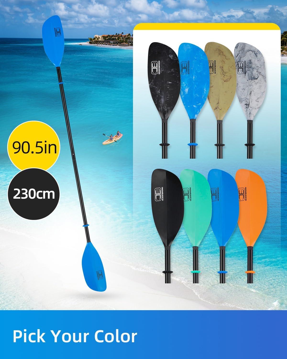 imageOCEANBROAD Kayak Paddle 86in218cm 905in230cm Alloy Shaft 2Piece Floatable Kayak Oar for Kayaking Canoeing BoatingBlue