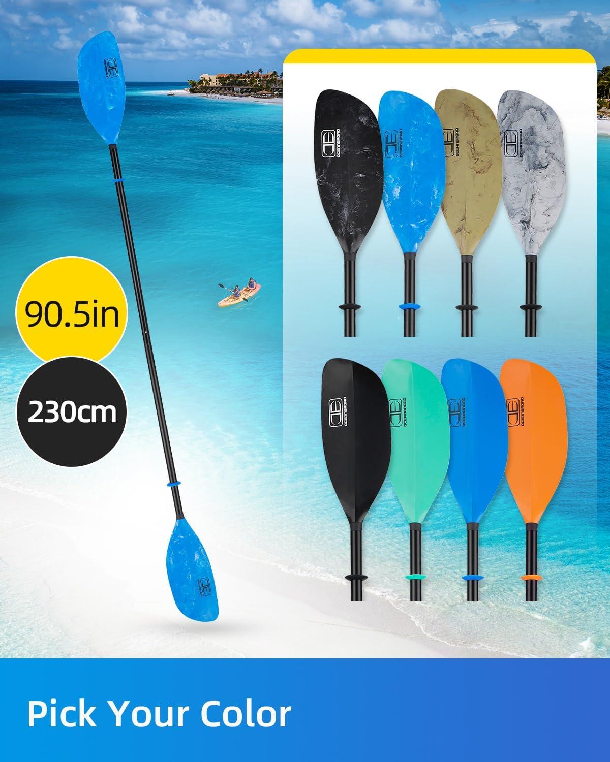imageOCEANBROAD Kayak Paddle 86in218cm 905in230cm Alloy Shaft 2Piece Floatable Kayak Oar for Kayaking Canoeing BoatingBlue Wave