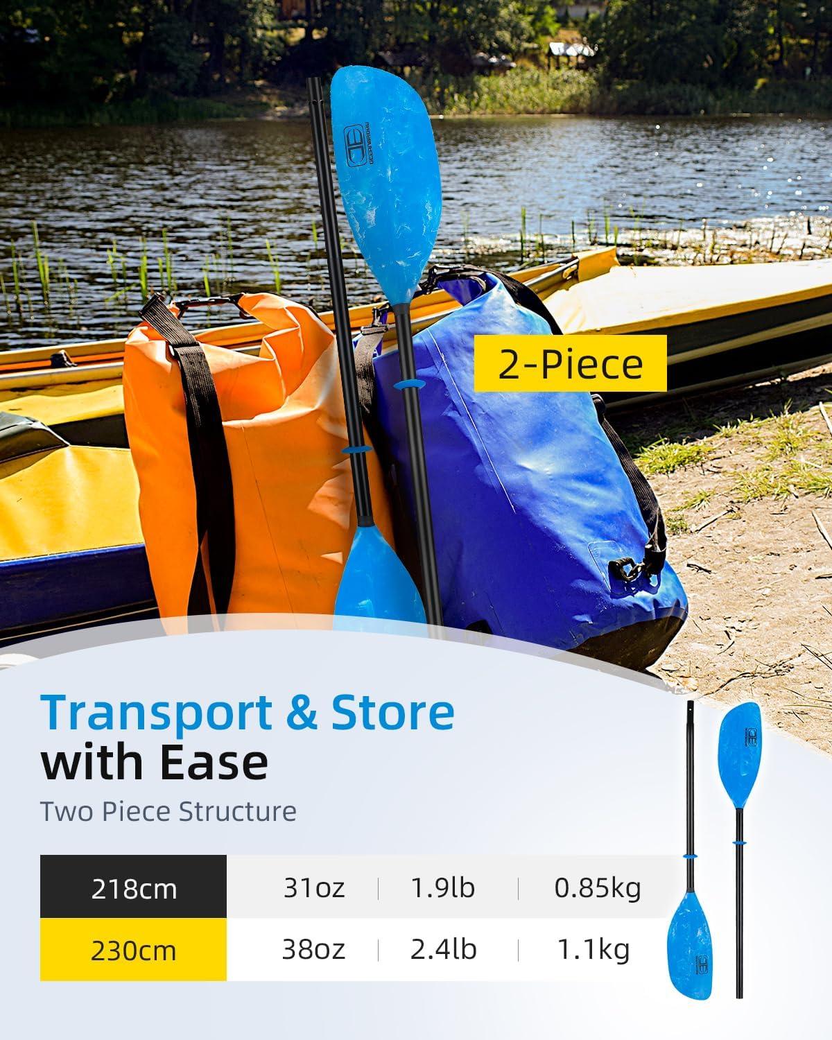 imageOCEANBROAD Kayak Paddle 86in218cm 905in230cm Alloy Shaft 2Piece Floatable Kayak Oar for Kayaking Canoeing BoatingBlue Wave