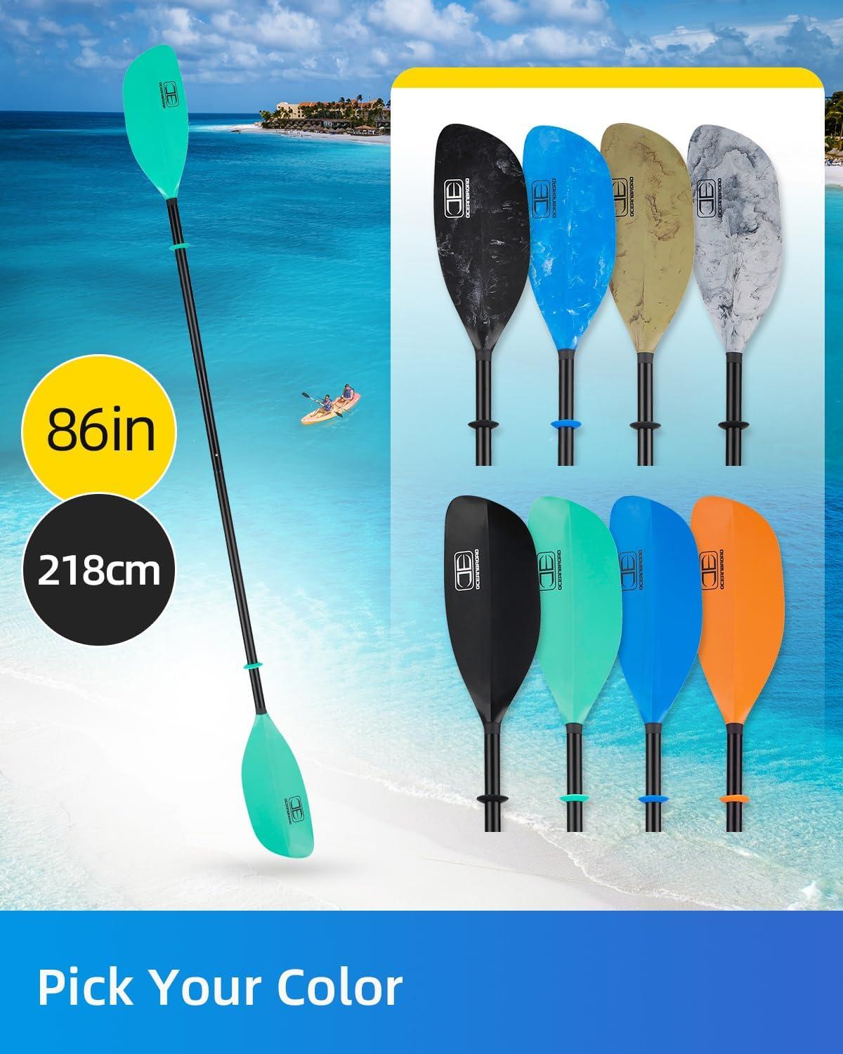 imageOCEANBROAD Kayak Paddle 86in218cm 905in230cm Alloy Shaft 2Piece Floatable Kayak Oar for Kayaking Canoeing BoatingMint Green