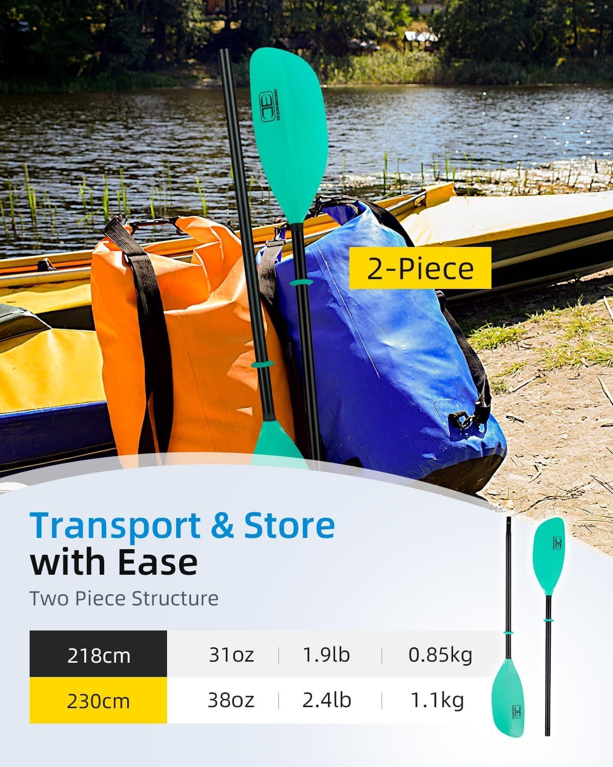 imageOCEANBROAD Kayak Paddle 86in218cm 905in230cm Alloy Shaft 2Piece Floatable Kayak Oar for Kayaking Canoeing BoatingMint Green