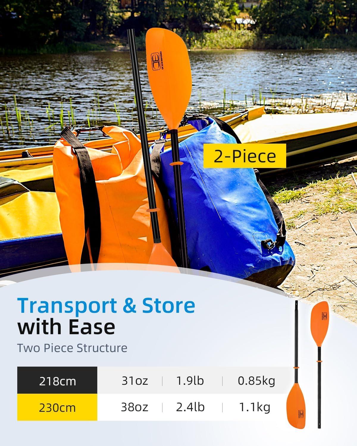 imageOCEANBROAD Kayak Paddle 86in218cm 905in230cm Alloy Shaft 2Piece Floatable Kayak Oar for Kayaking Canoeing BoatingOrange