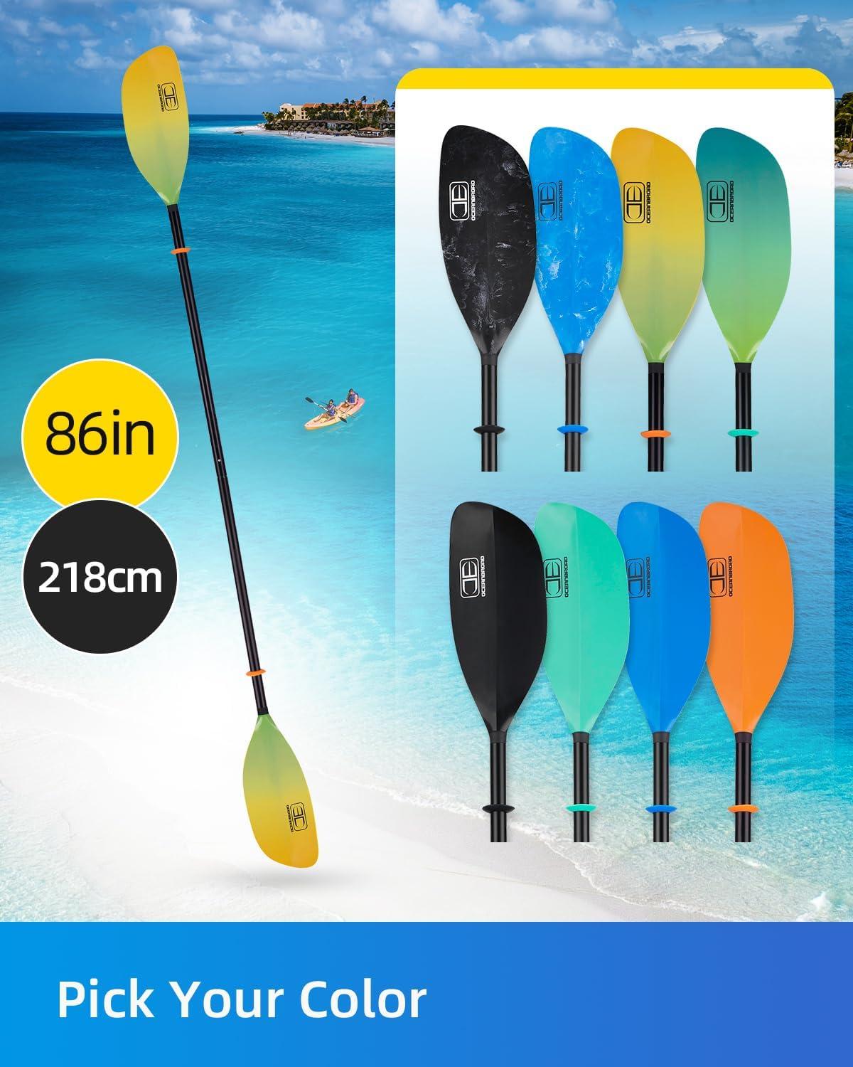 imageOCEANBROAD Kayak Paddle 86in218cm 905in230cm Alloy Shaft 2Piece Floatable Kayak Oar for Kayaking Canoeing BoatingYellow Aurora