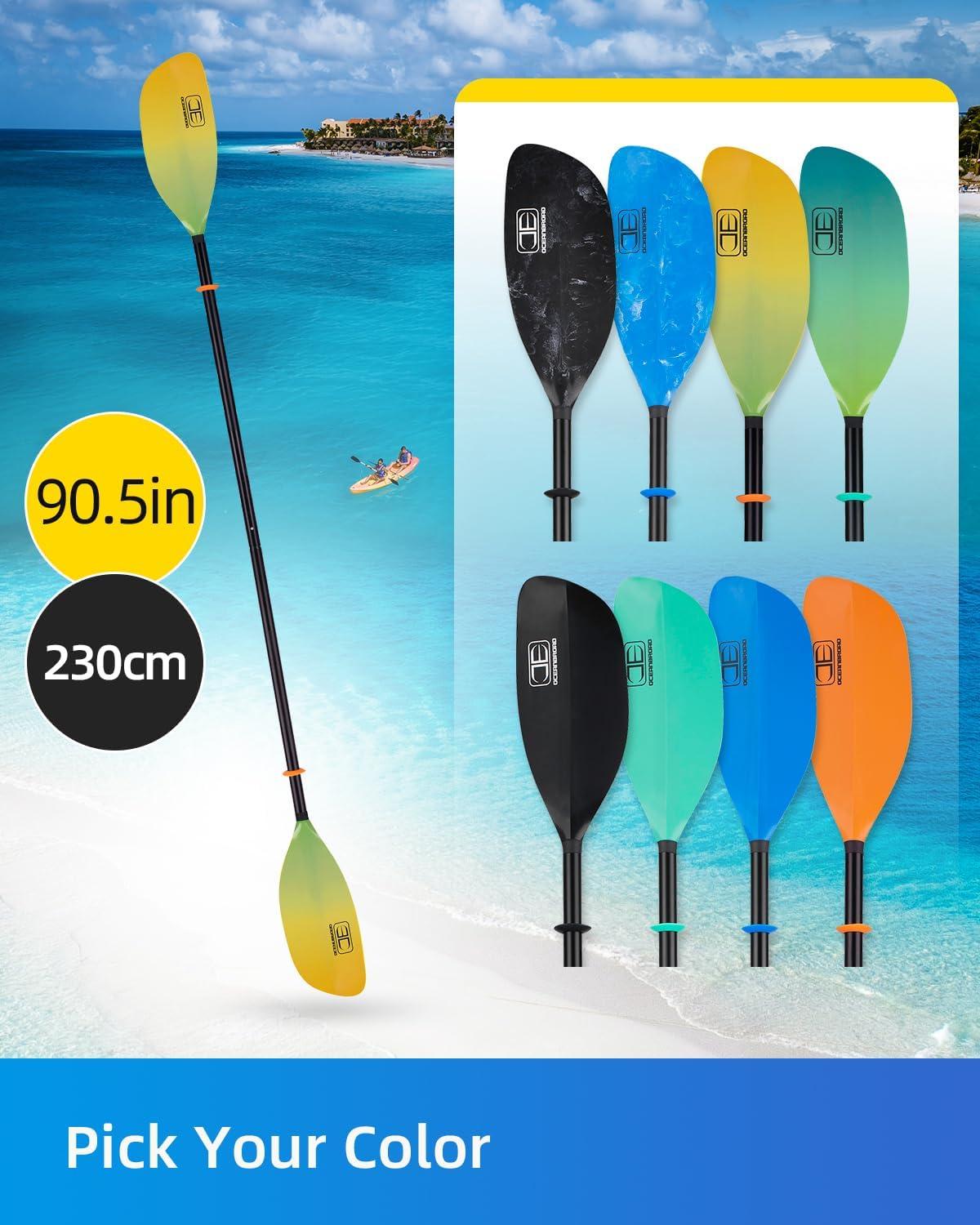 imageOCEANBROAD Kayak Paddle 86in218cm 905in230cm Alloy Shaft 2Piece Floatable Kayak Oar for Kayaking Canoeing BoatingYellow Aurora
