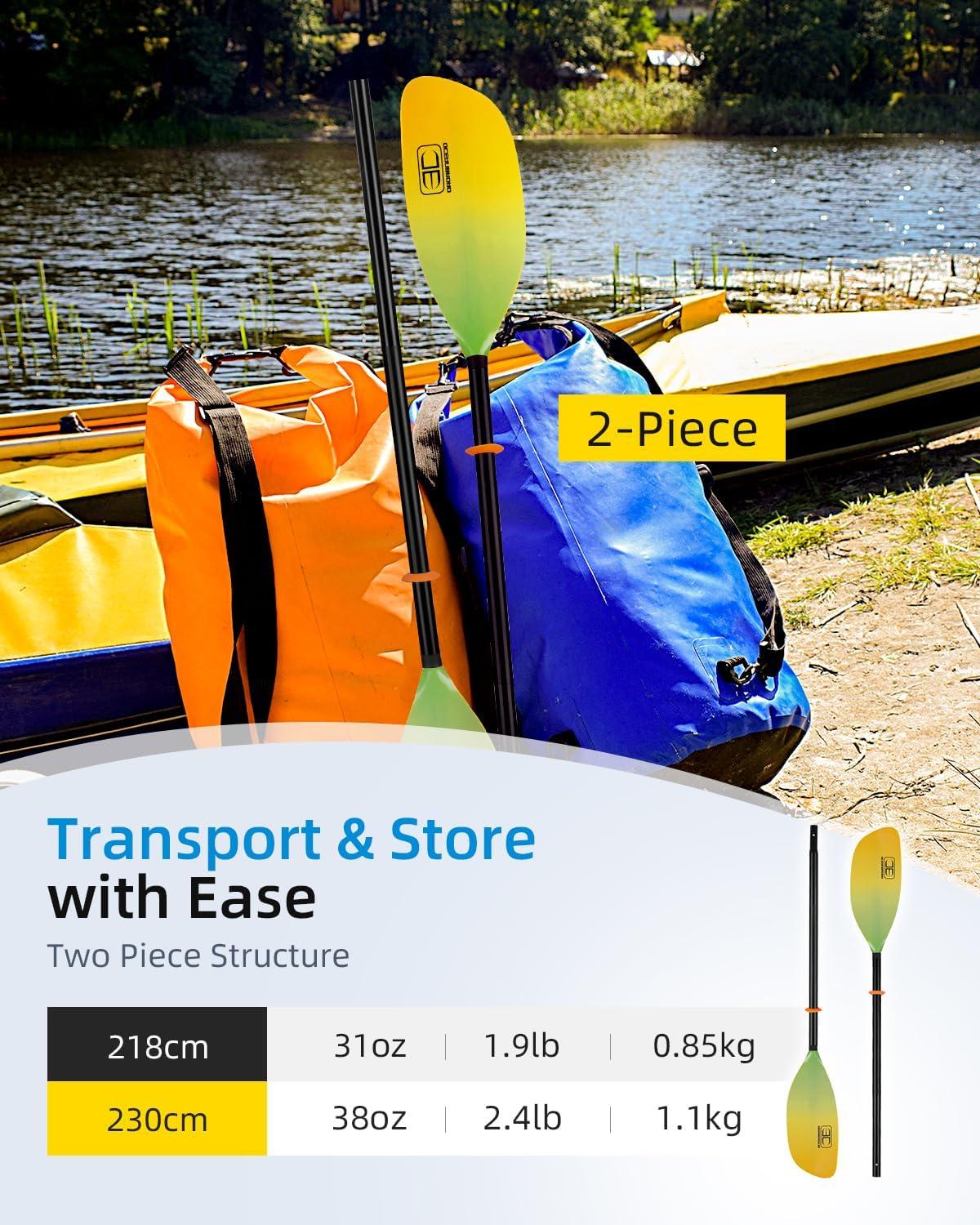 imageOCEANBROAD Kayak Paddle 86in218cm 905in230cm Alloy Shaft 2Piece Floatable Kayak Oar for Kayaking Canoeing BoatingYellow Aurora