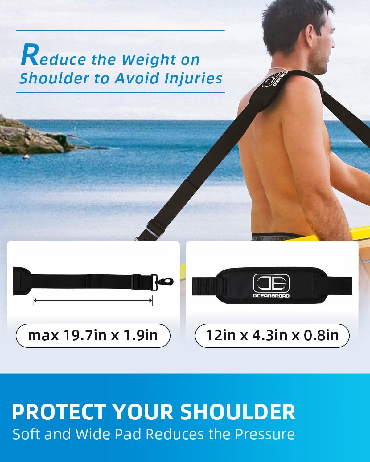 imageOCEANBROAD SUP Kayak Carry Strap Adjustable Shoulder Strap with Clips New Version for Paddle Board Canoe Surfboard Paddleboard Paddle Board Accessories