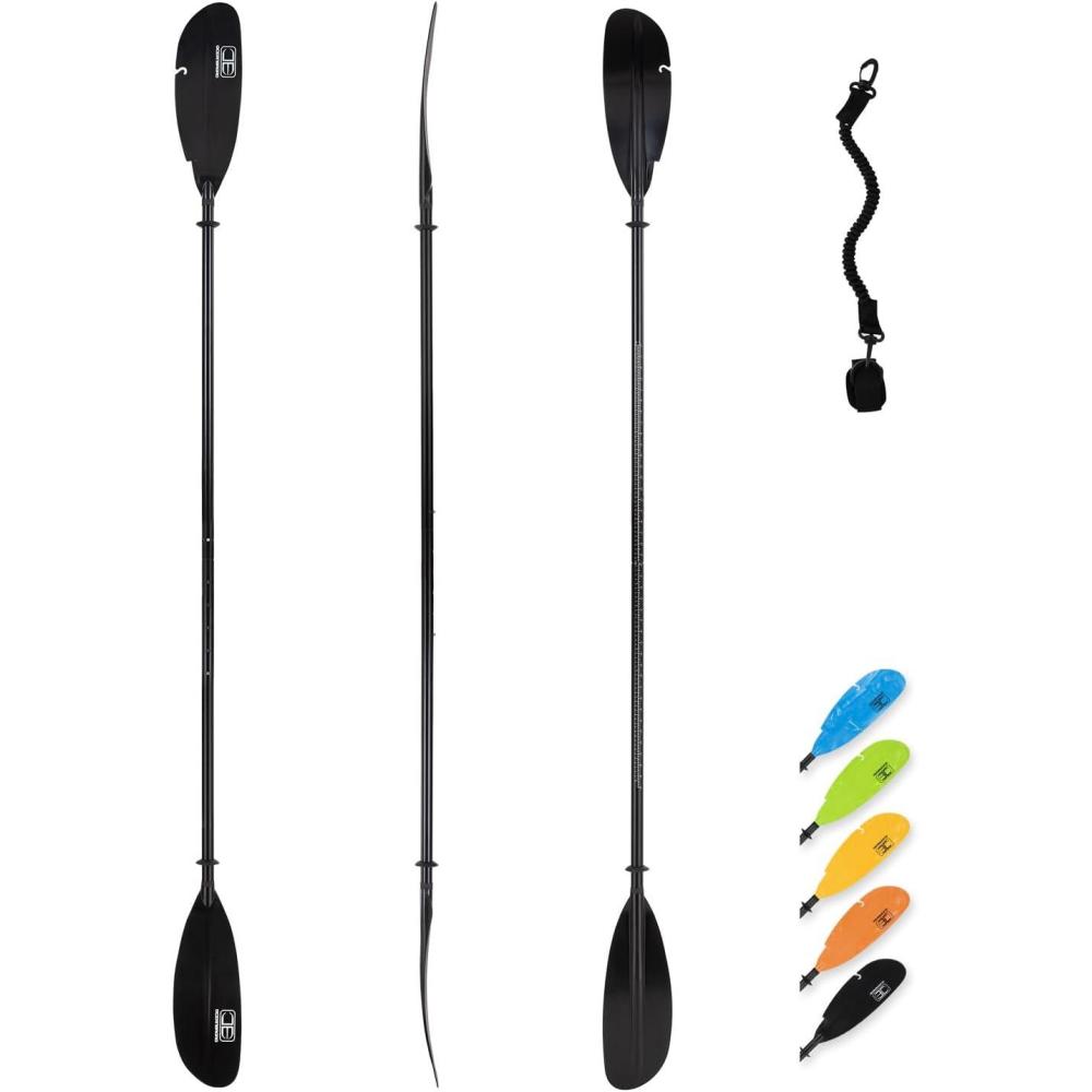 imageOCEANBROAD Adjustable Fishing Kayak Paddle 94in240cm98in250cm102in260cm Aluminum Alloy Shaft with Paddle LeashBlack