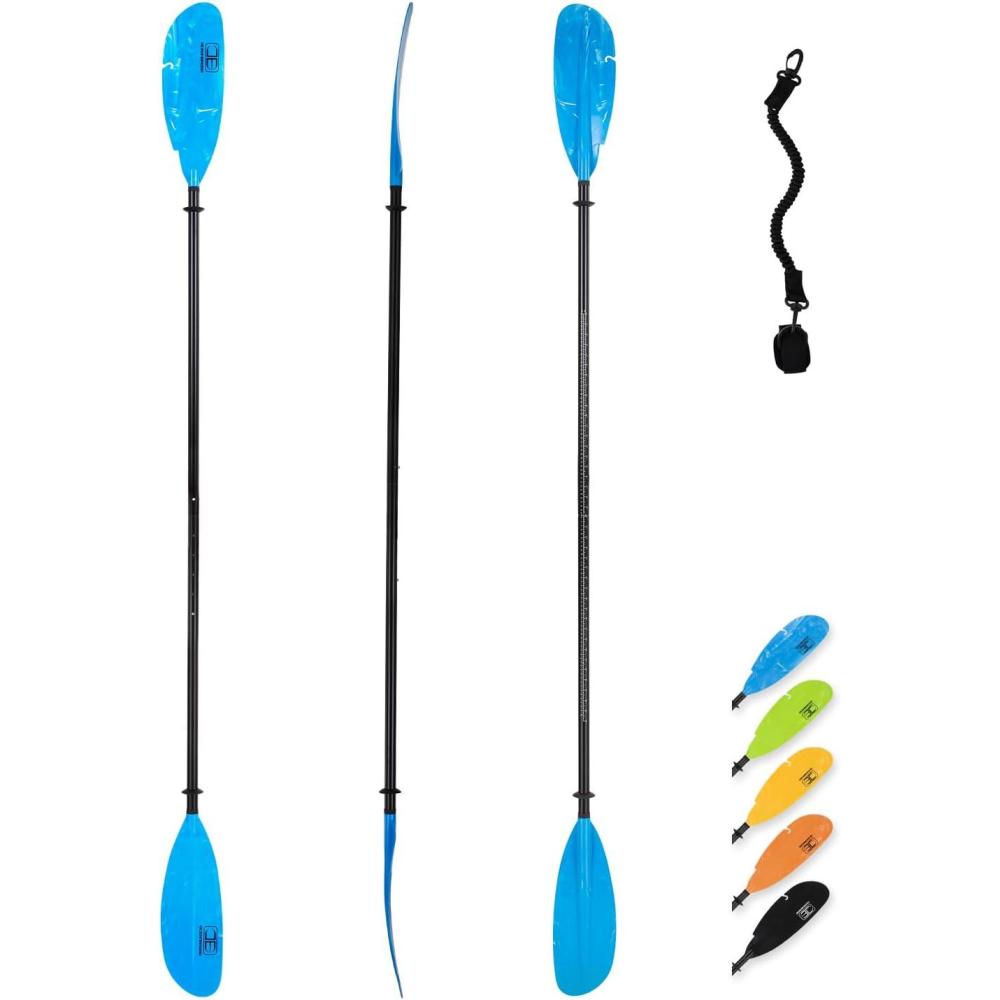 imageOCEANBROAD Adjustable Fishing Kayak Paddle 94in240cm98in250cm102in260cm Aluminum Alloy Shaft with Paddle LeashBlue